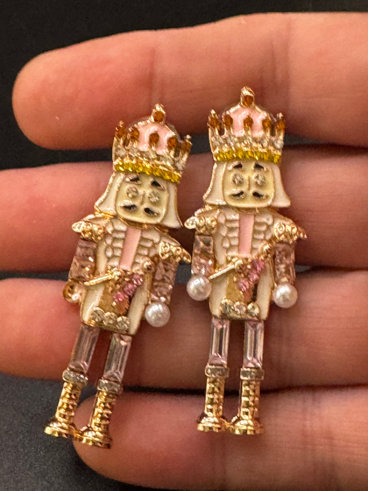 Pink Nutcracker Earrings, Christmas Soldier, Pink Enamel Drops