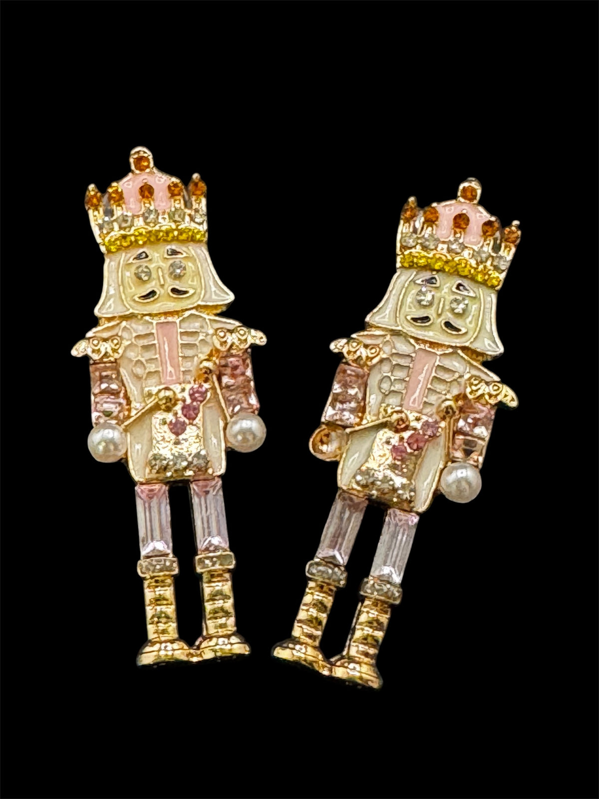 Pink Nutcracker Earrings, Christmas Soldier, Pink Enamel Drops