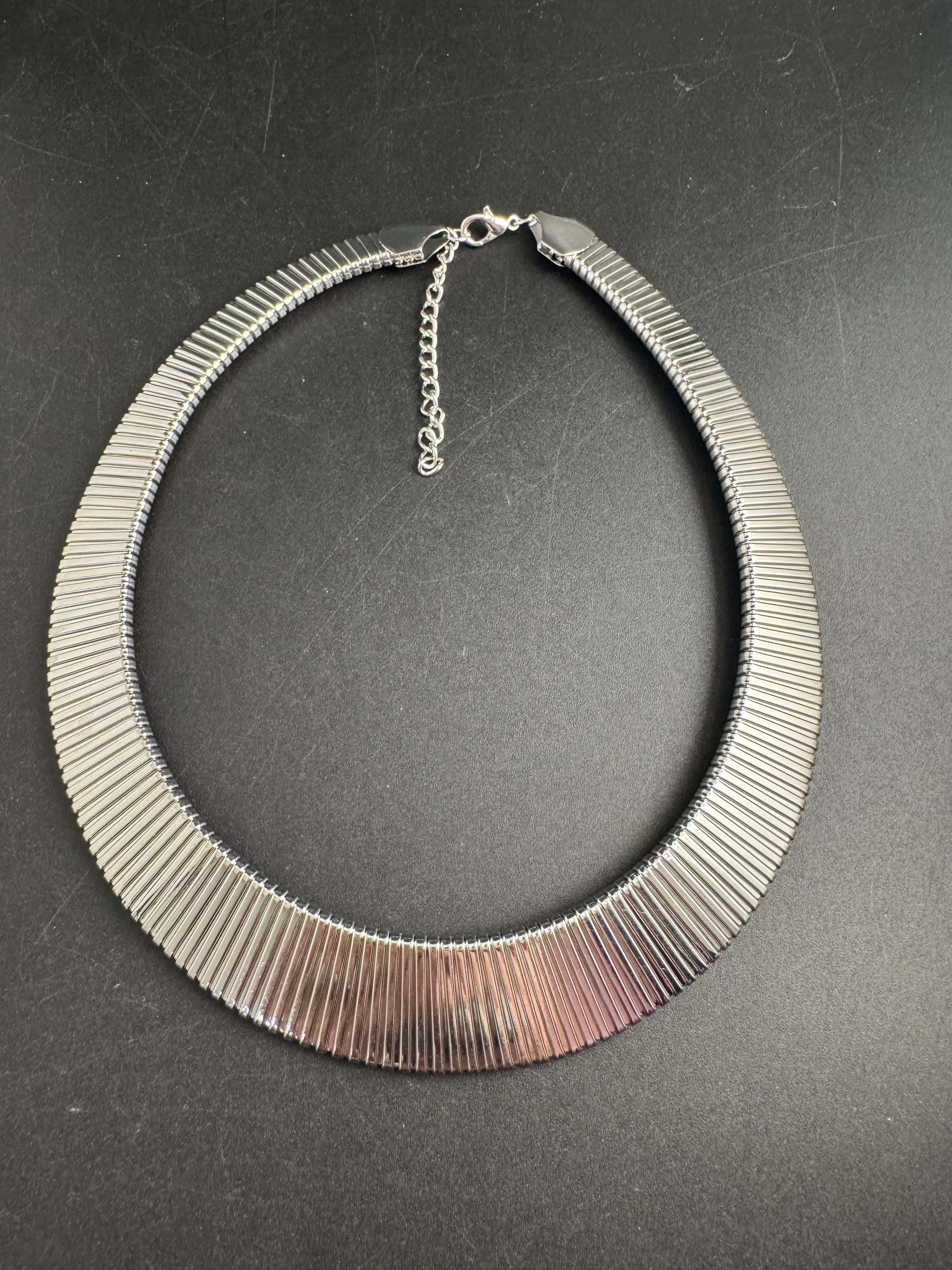 Silver wide omega choker necklace, classic fashion necklace