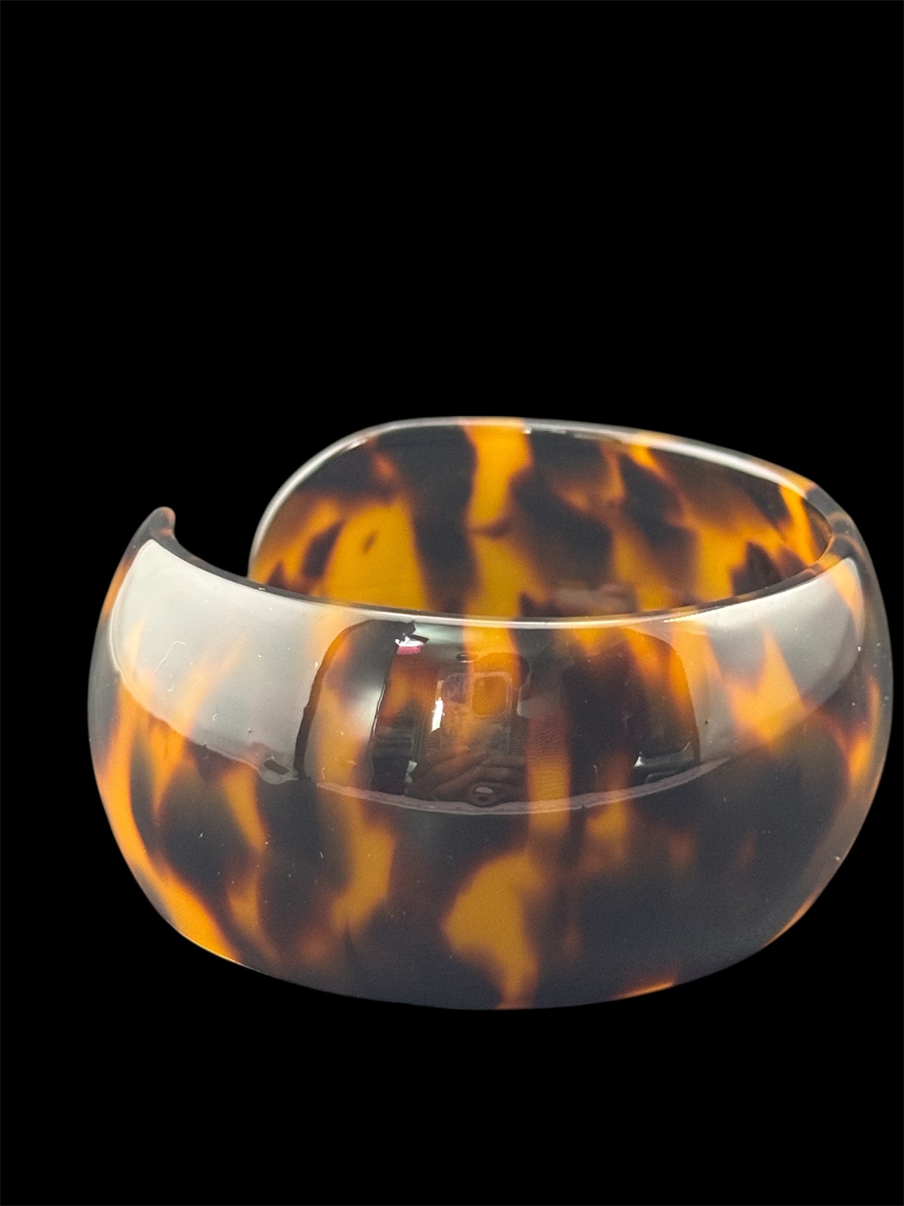 Wide acrylic brown faux tortoiseshell open cuff bangle bracelet