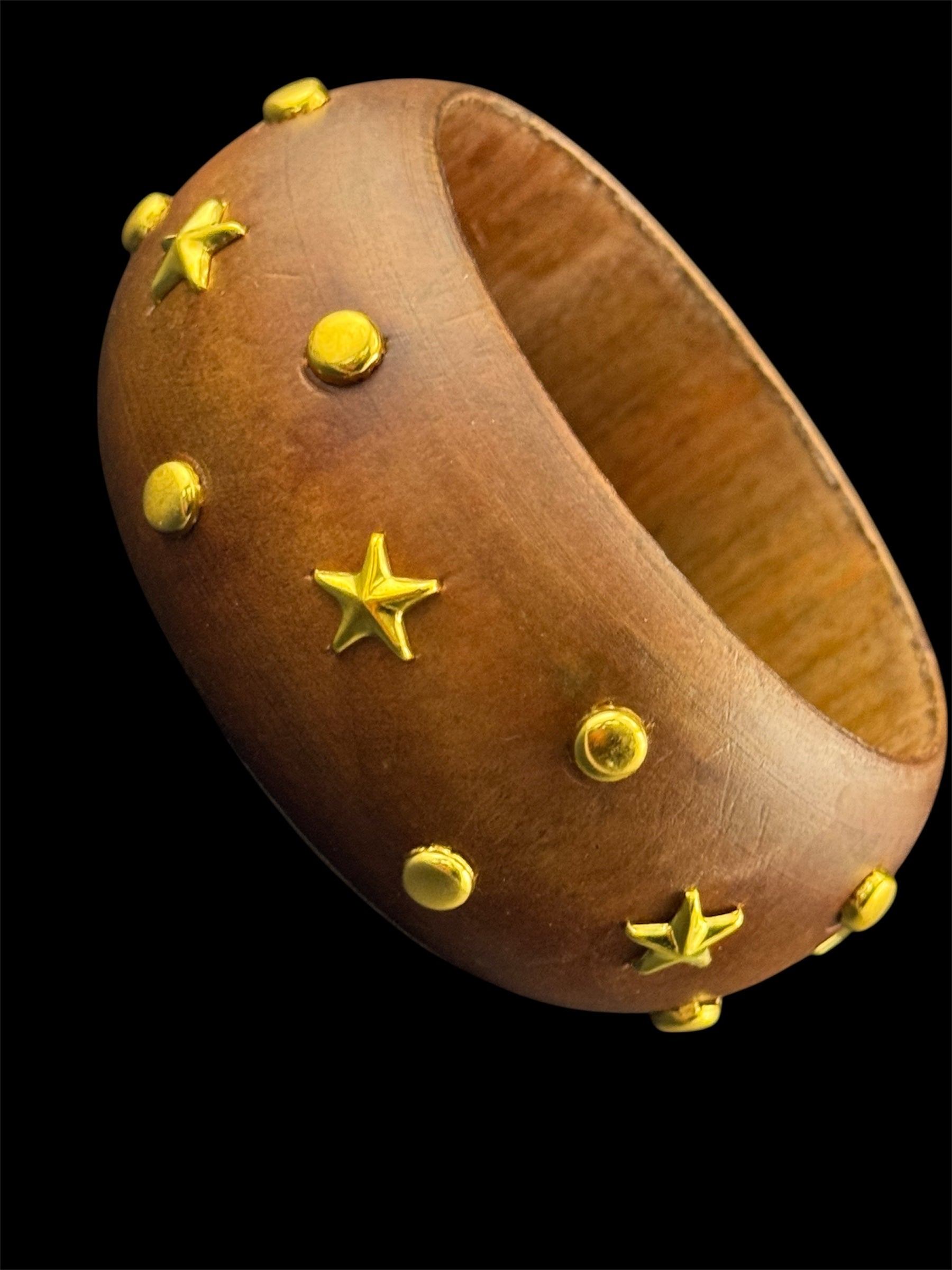 Oversized wide designed star and stud wooden bangle