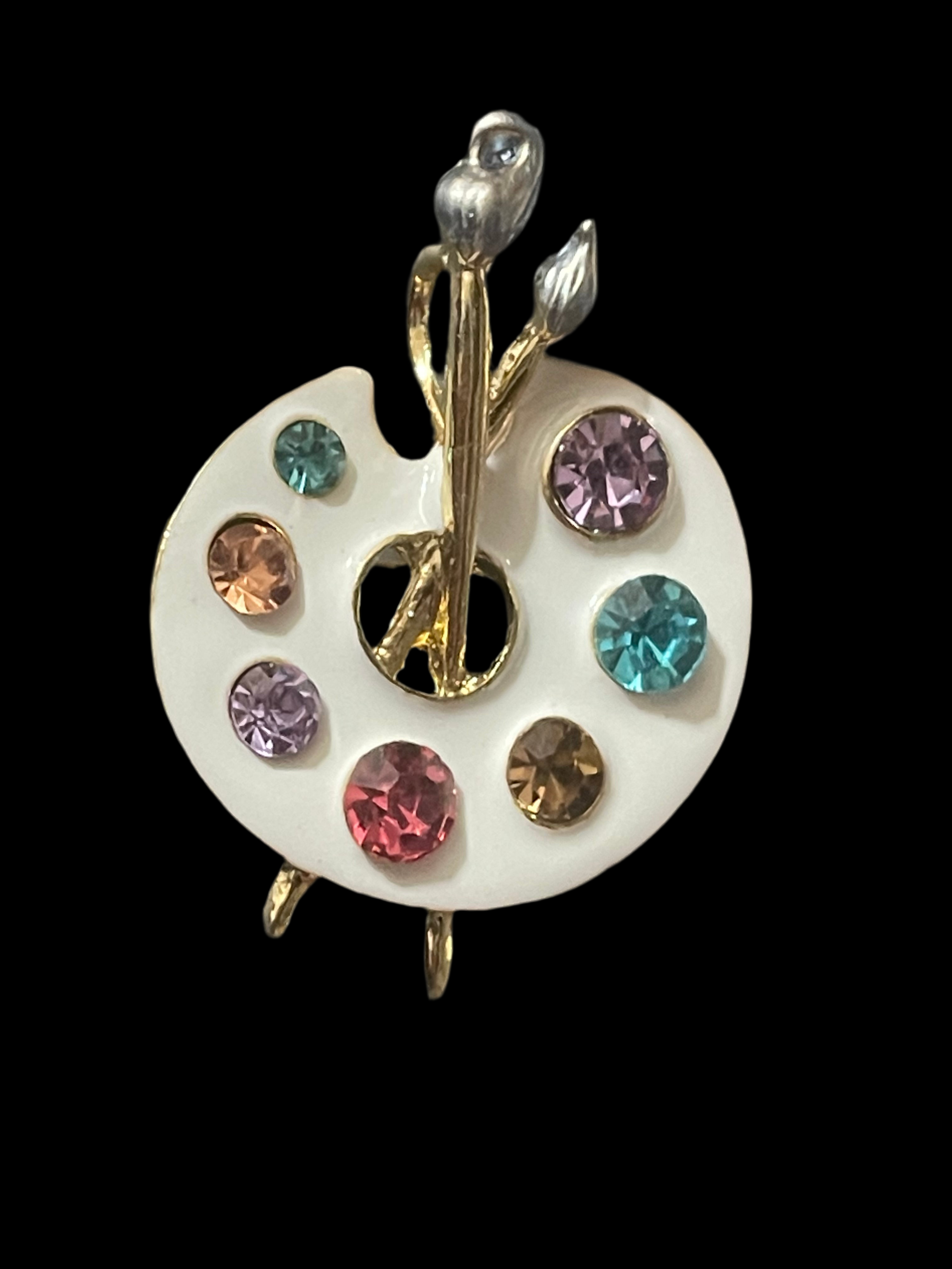 White enamel artists paint palette brooch and pendant