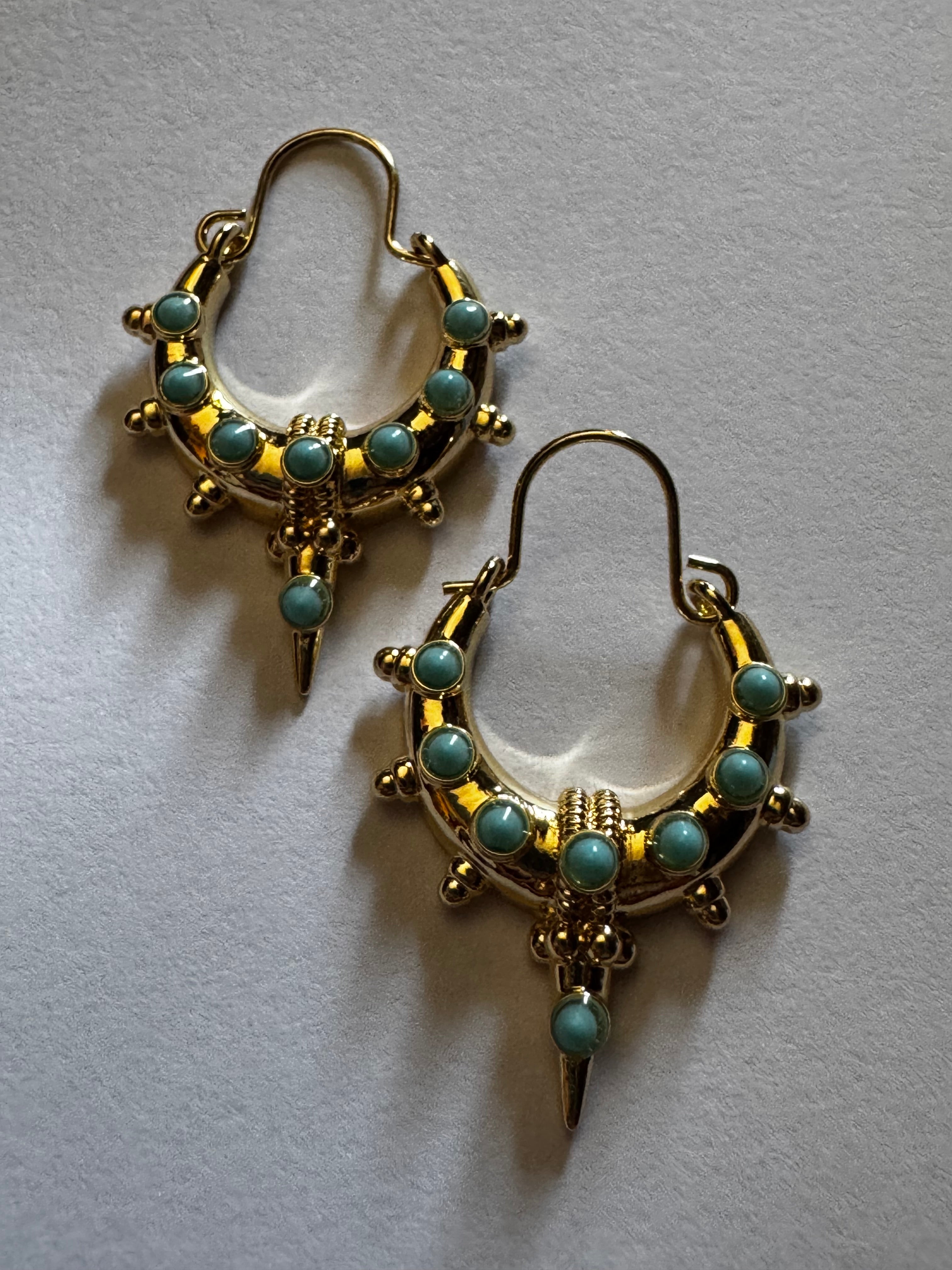Etruscan Gold Plated Turquoise Blue Statement Hoop Earrings
