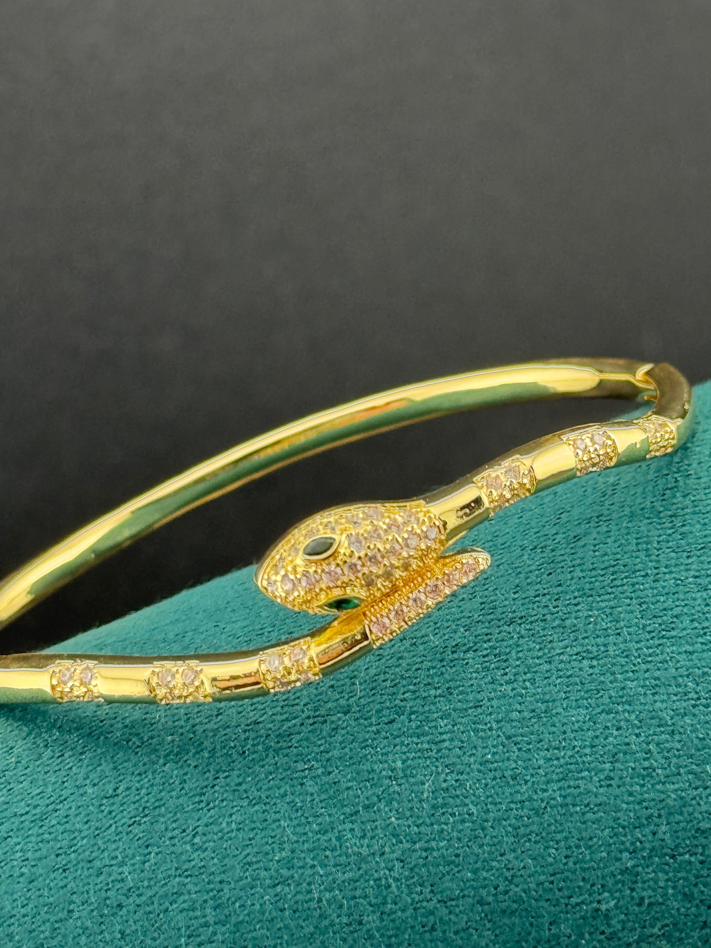 Hinged Gold plated CZ crystal diamanté snake bangle bracelet