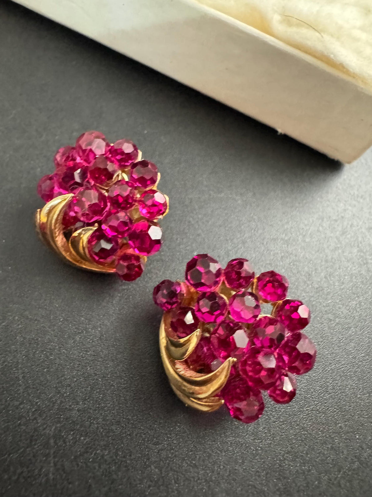 Vintage Trifari Jewelry Set, Pink Briolette Pendant Clip Earrings