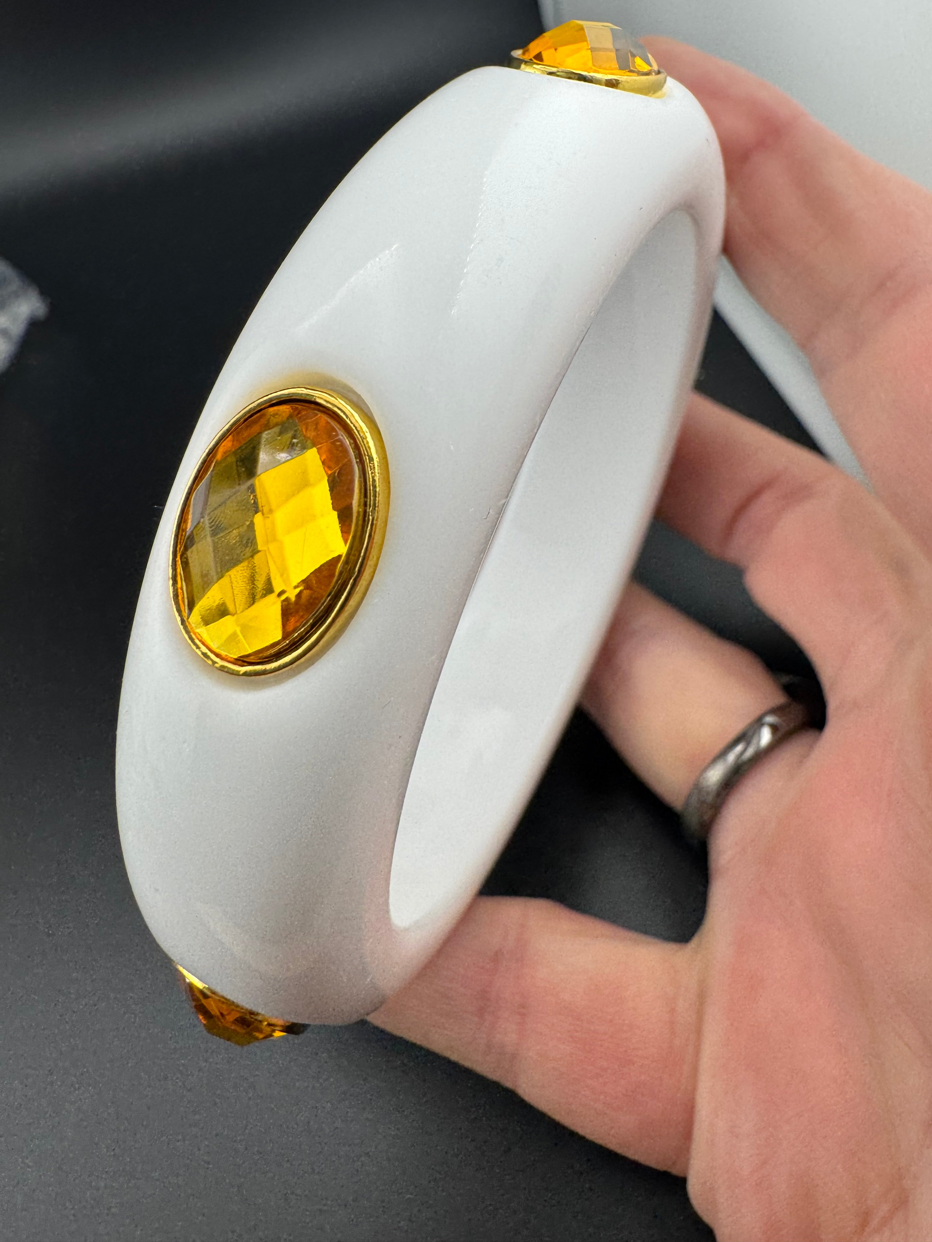 White acrylic wide Bangle with topaz Crystal