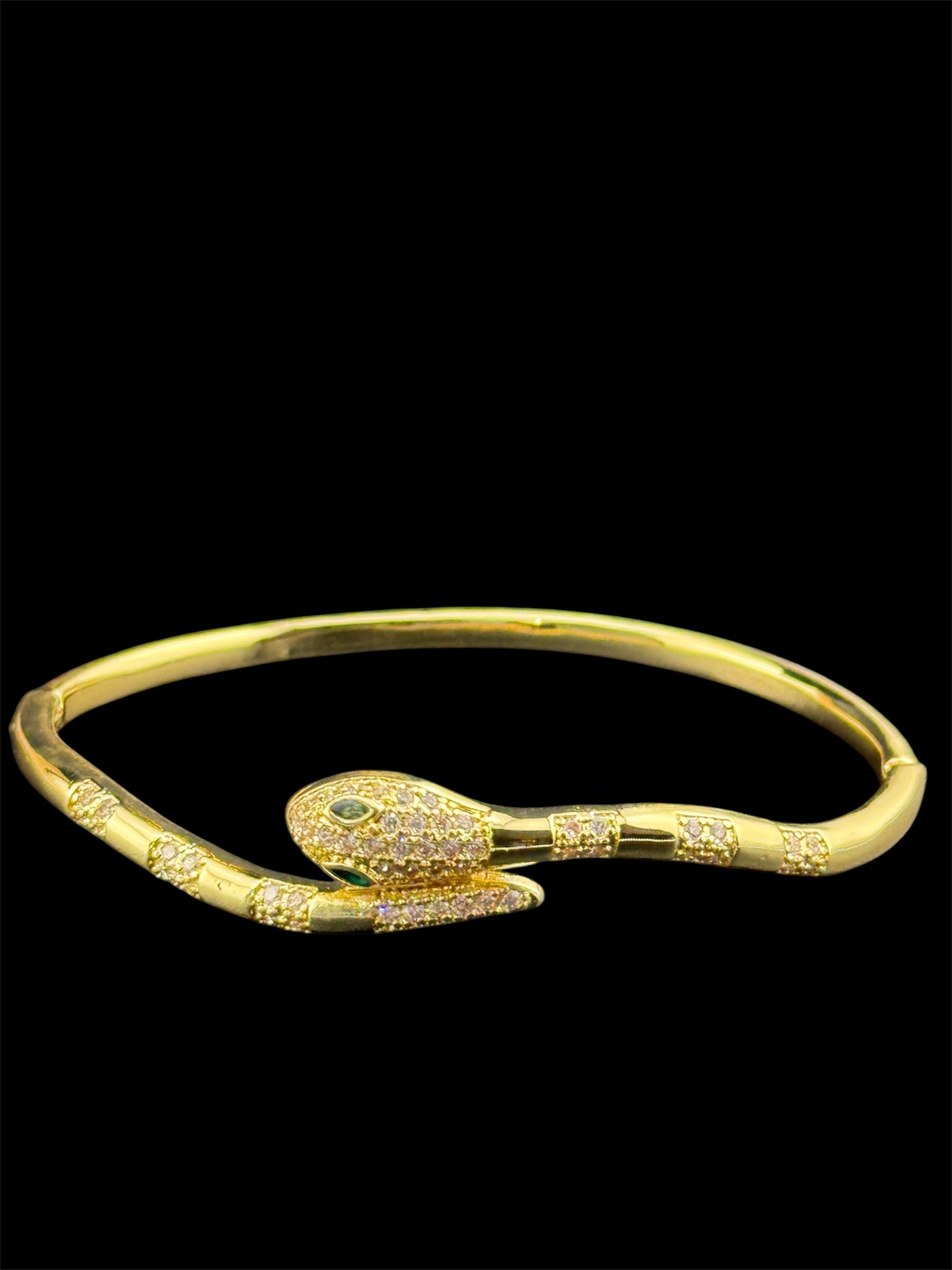 Hinged Gold plated CZ crystal diamanté snake bangle bracelet