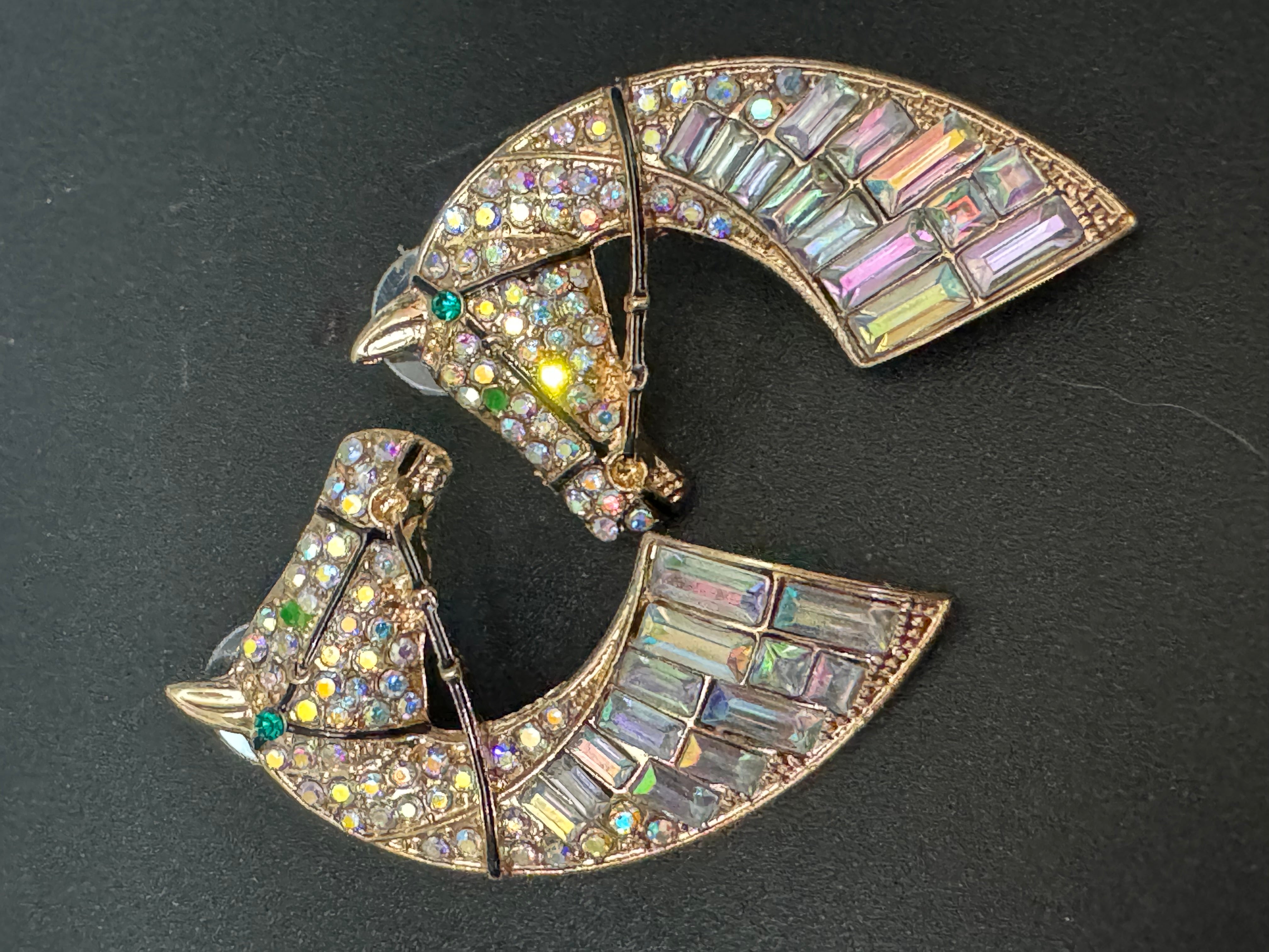 Oversized novelty horse head earrings clear rainbow crystal baguette diamanté pierced studs