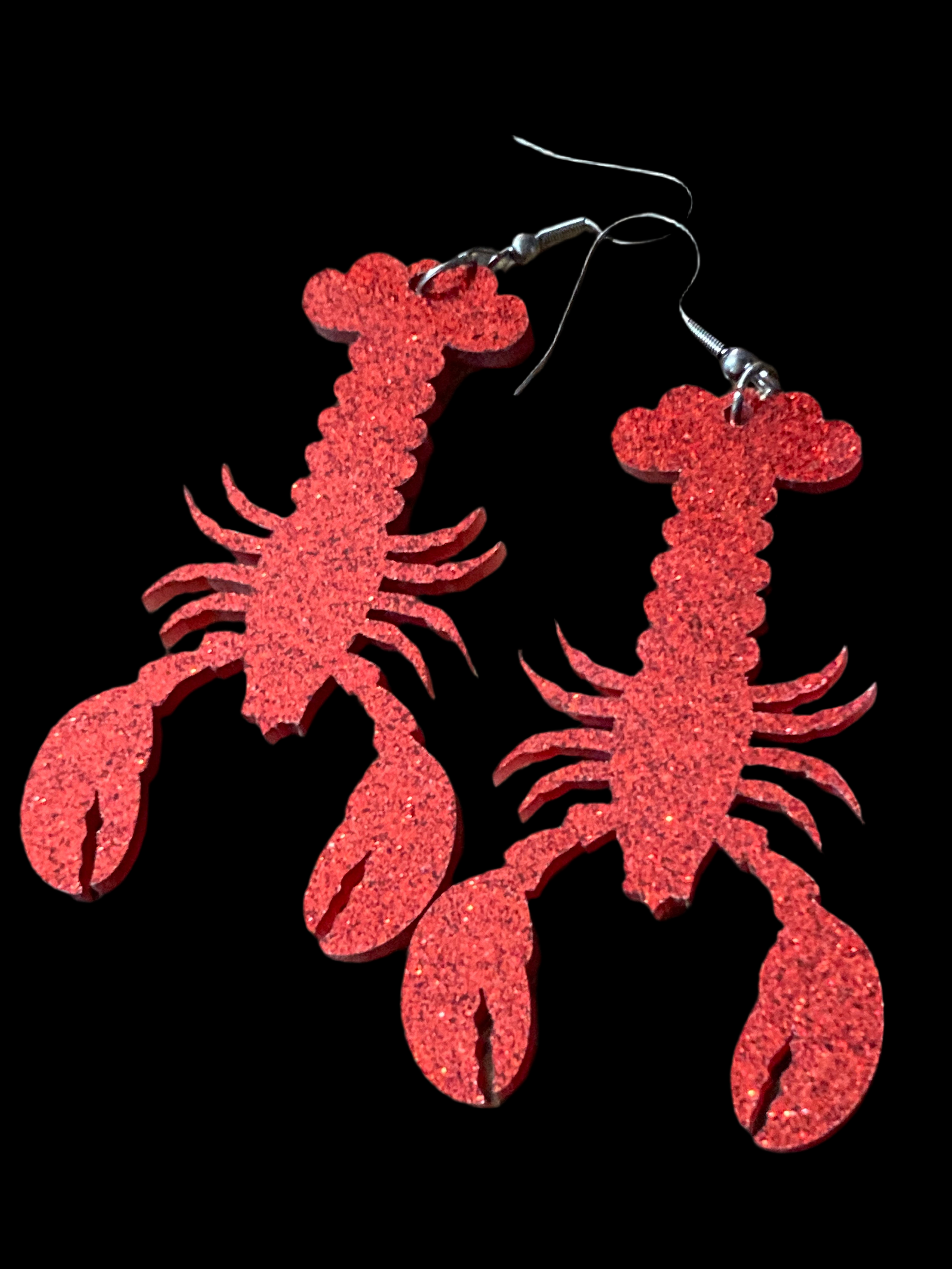 Red glittery lobster earrings
