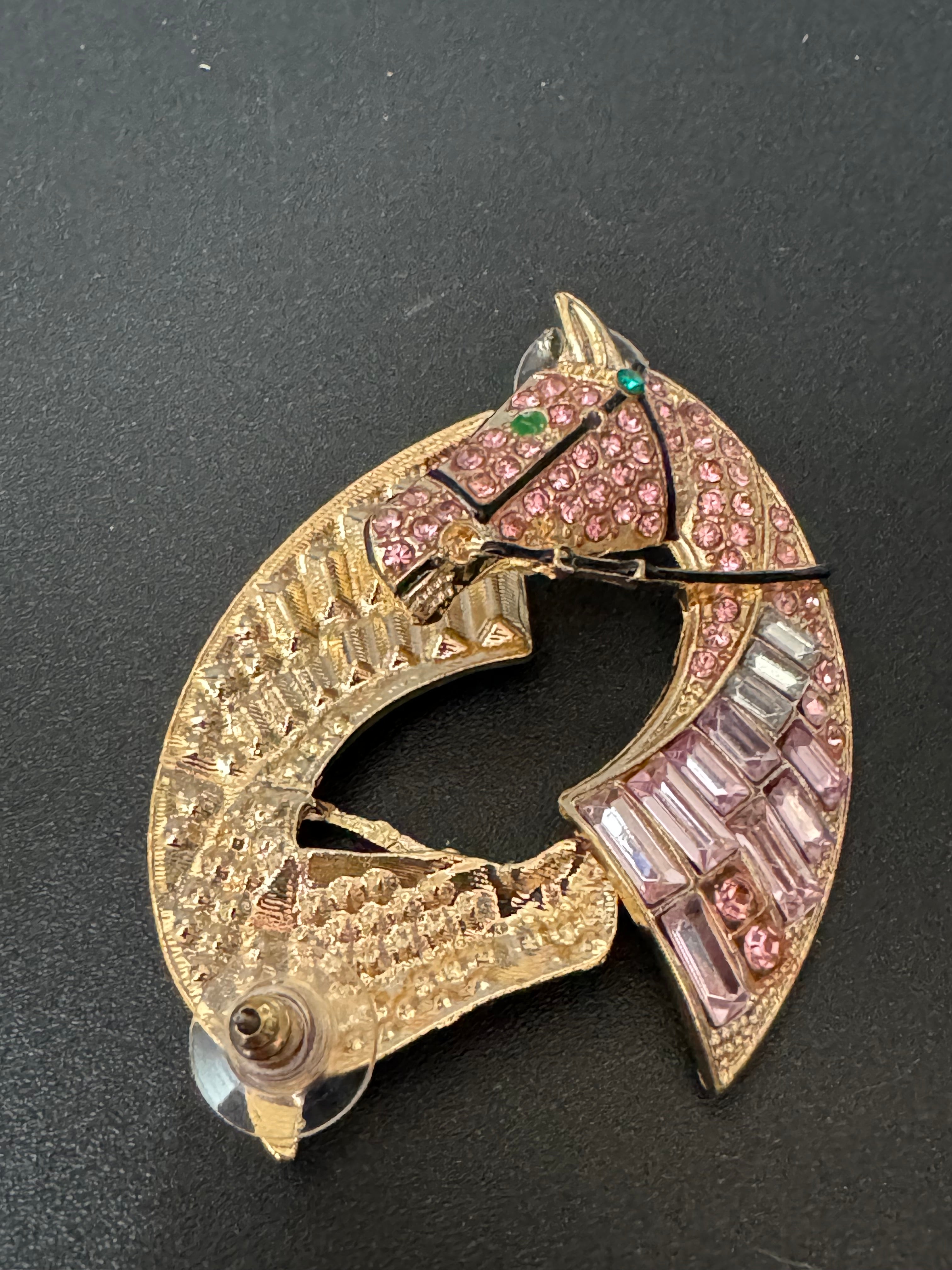 Oversized novelty horse head earrings pink crystal baguette diamanté pierced studs