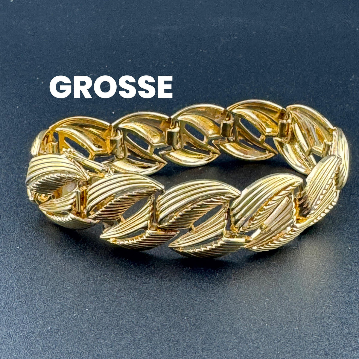 Grosse Gold Bracelet, Signed Vintage Panel Cuff, 19.5Cm