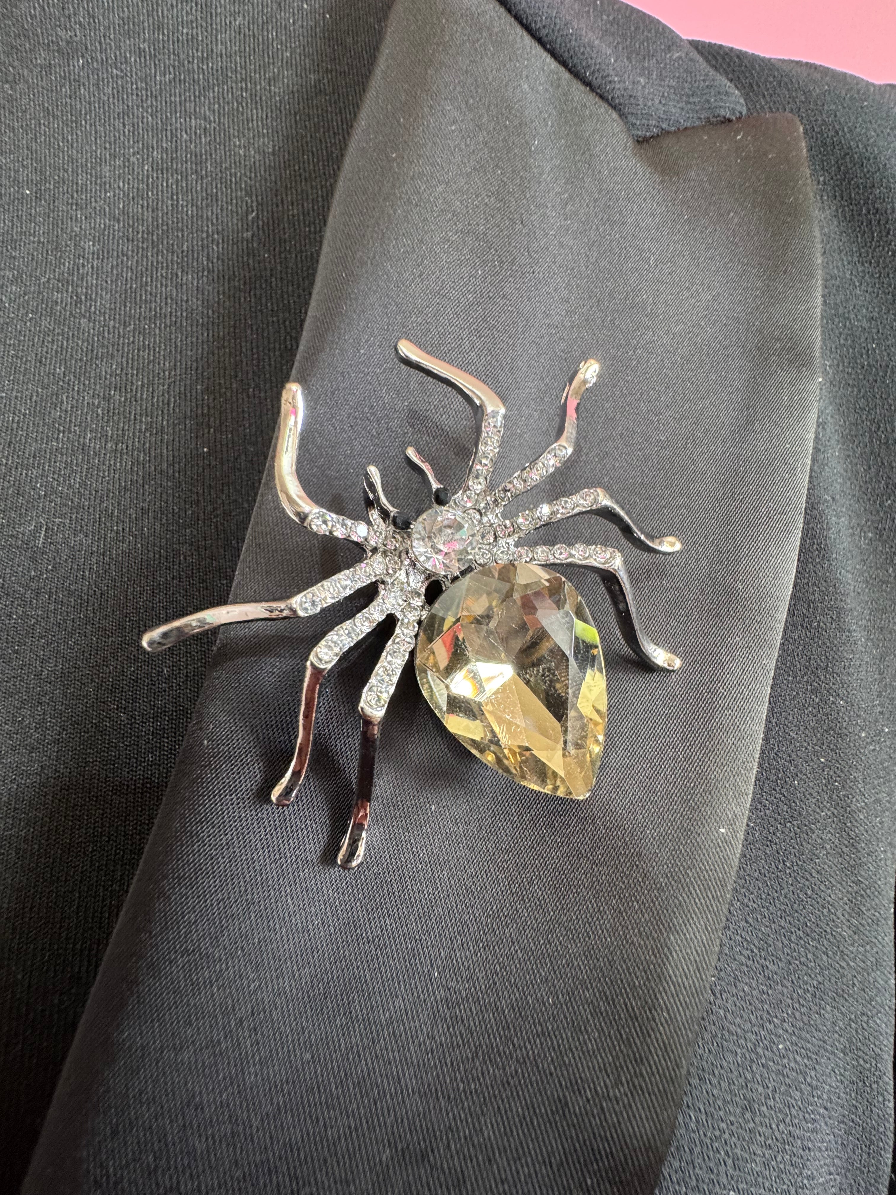Large spider bug brooch with citrine diamanté