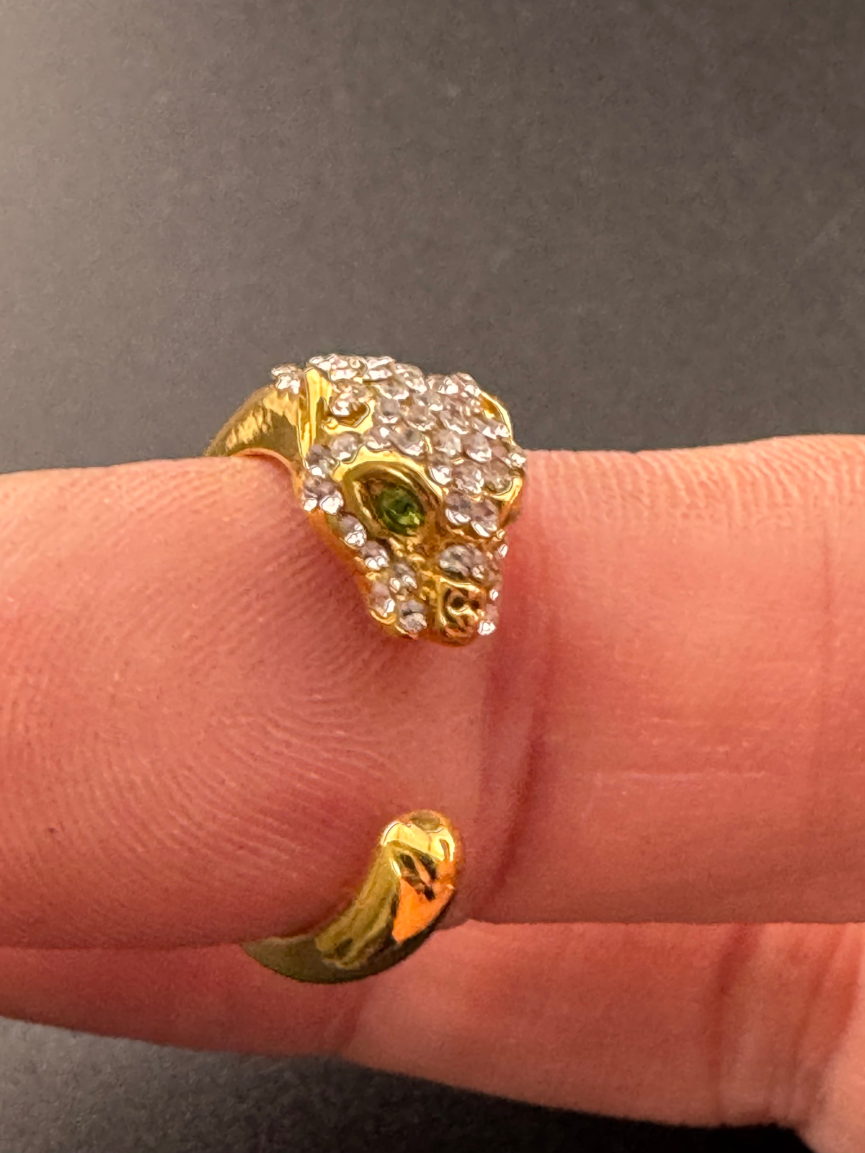 Crystal diamanté Gold plated big cat leopard adjustable ring
