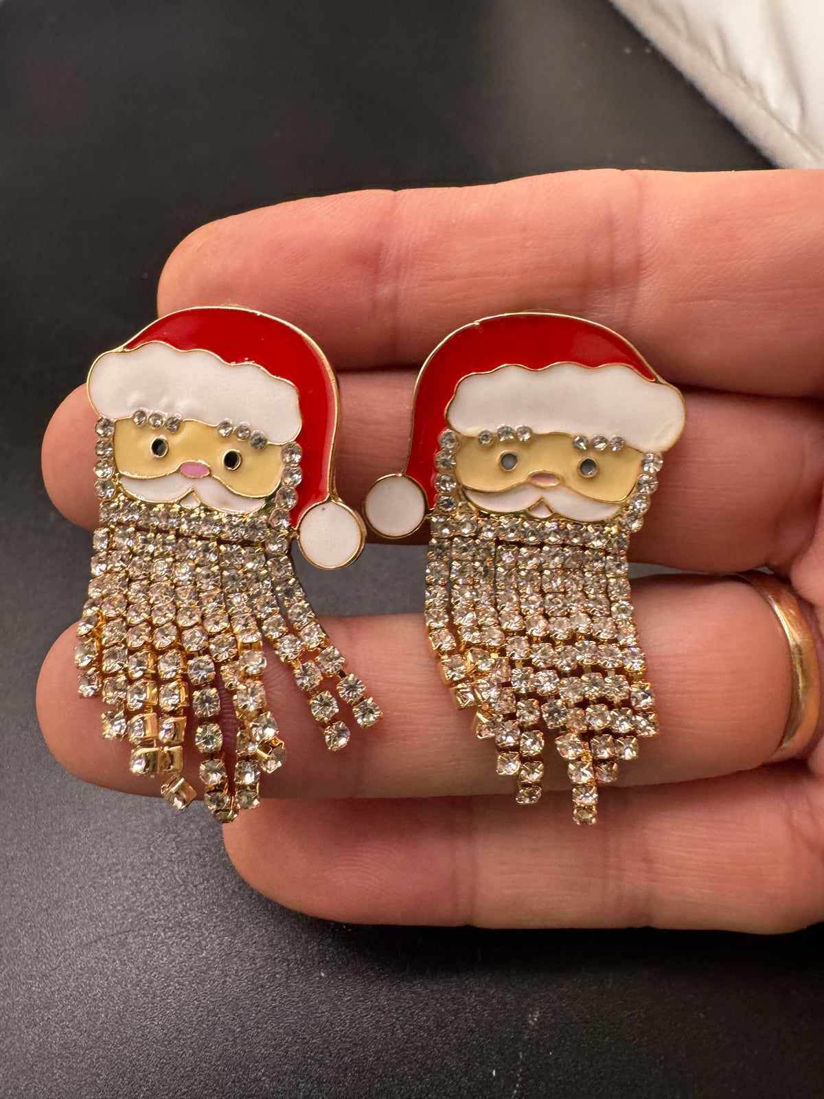 Sparkly rhinestone Father Christmas Santa Claus earrings