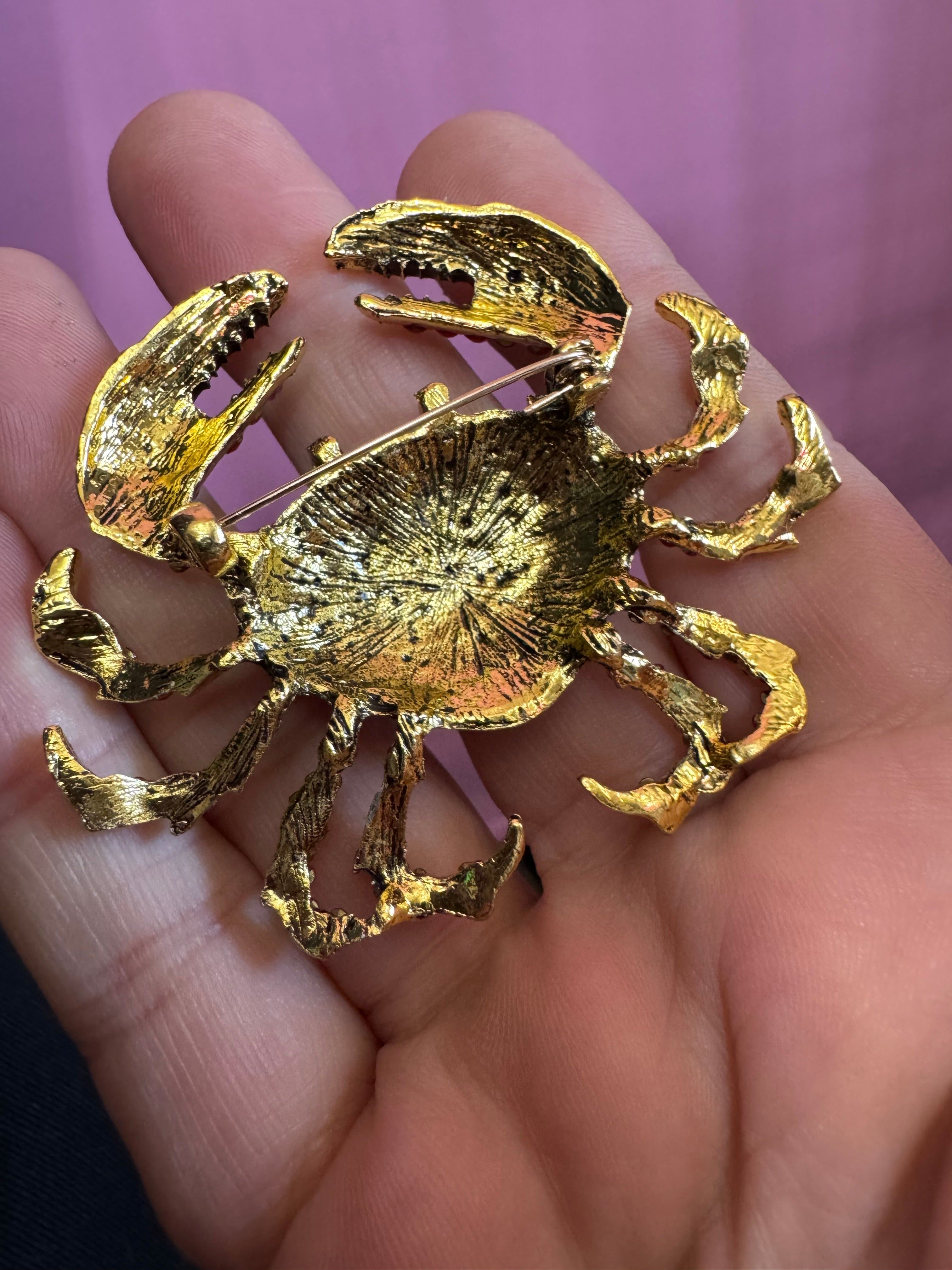 Large Red rhinestone crystal nautical crab brooch