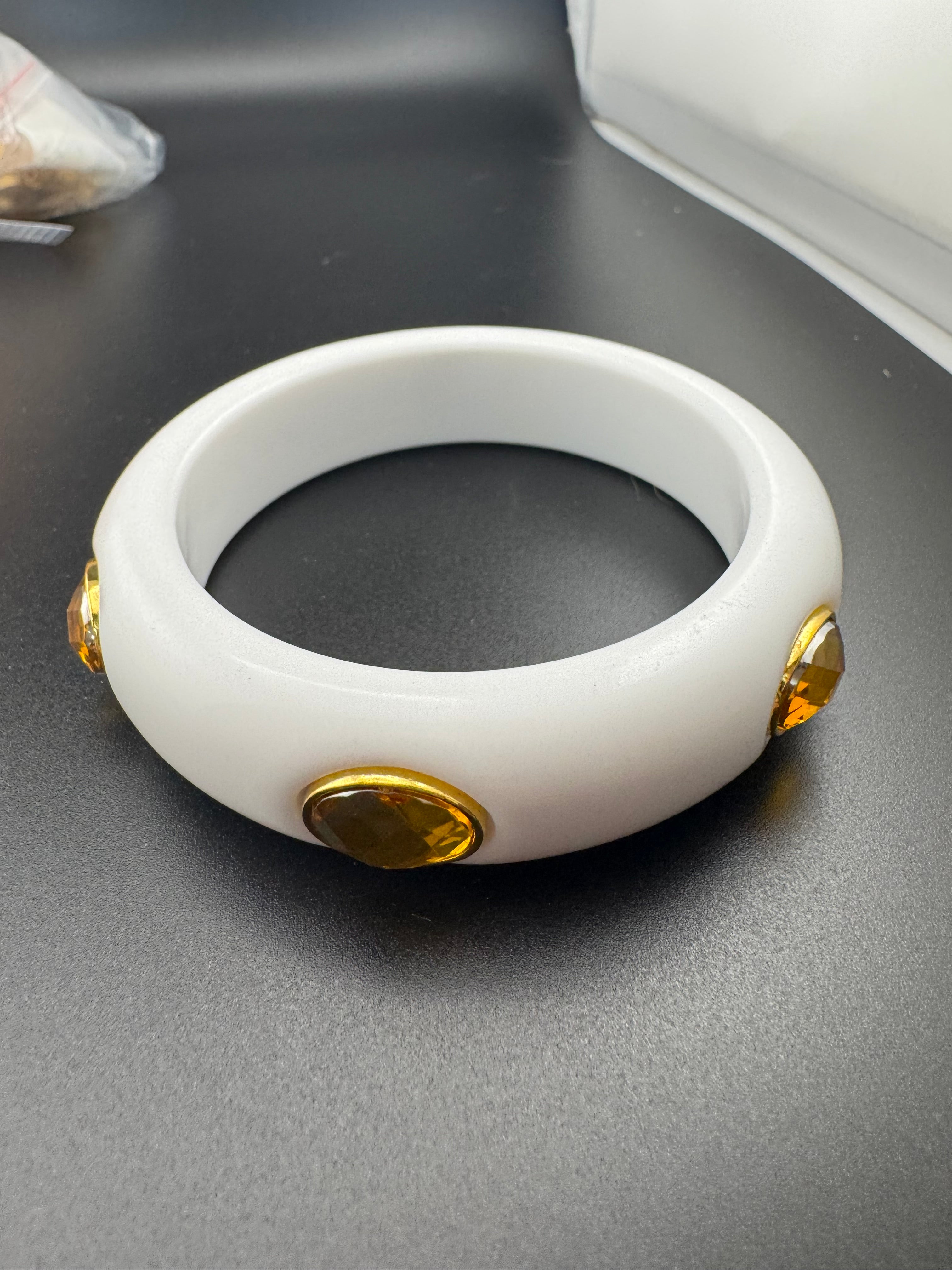 White acrylic wide Bangle with topaz Crystal
