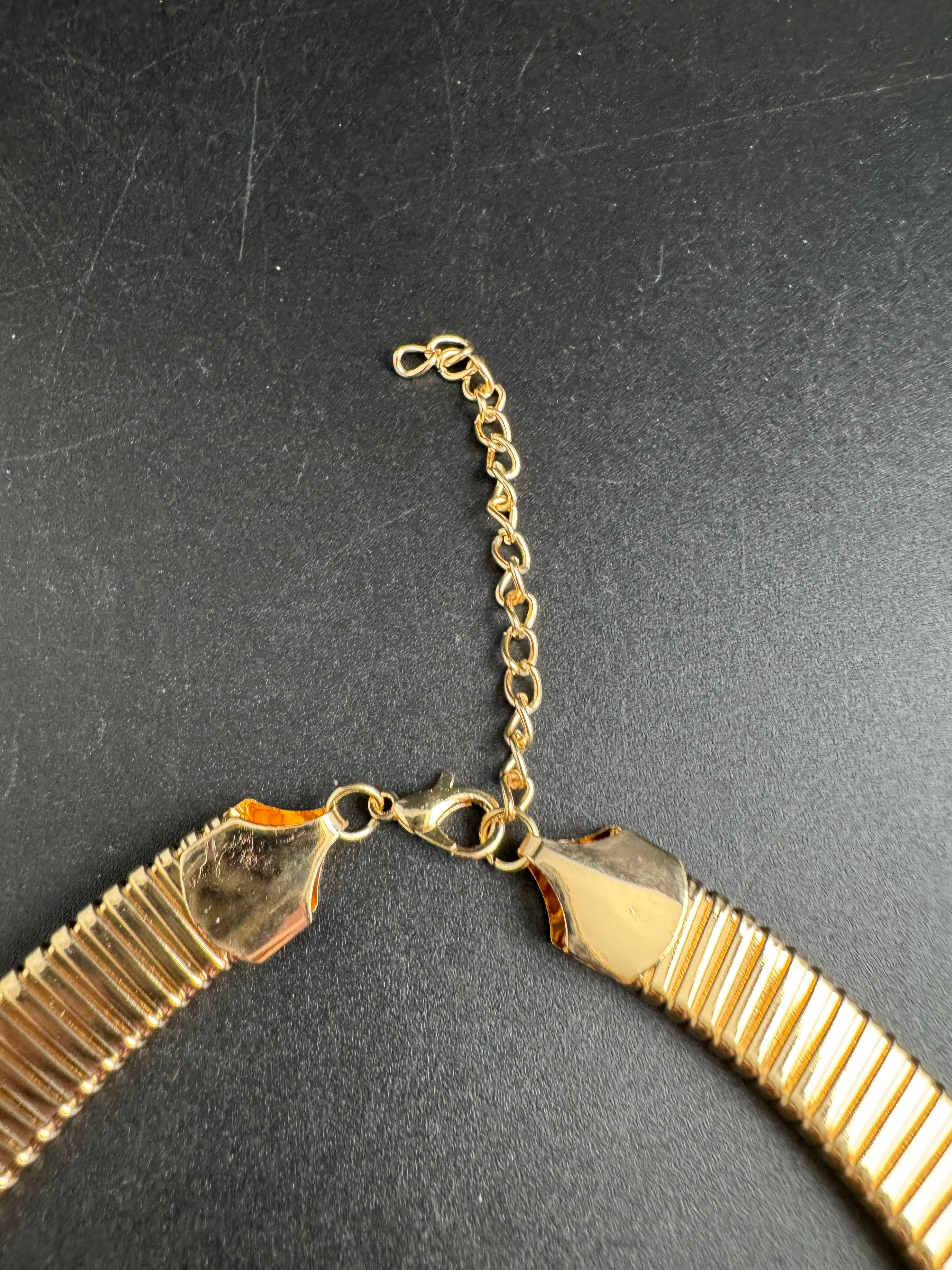 Gold wide omega choker necklace, classic fashion statement necklace