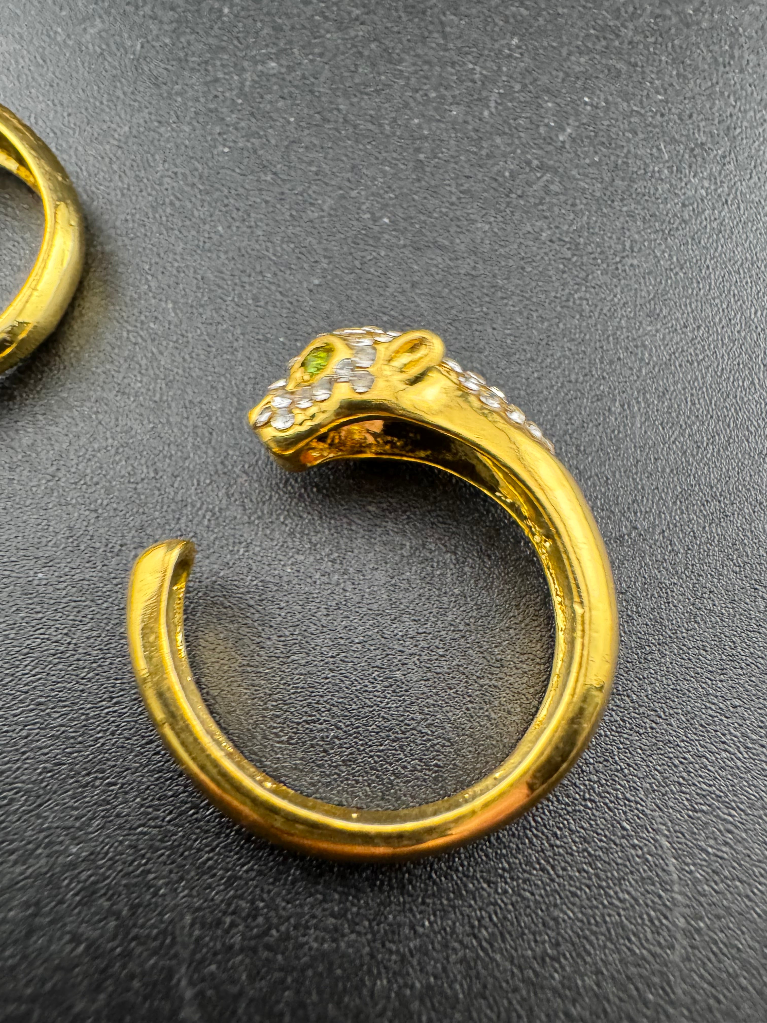 Crystal diamanté Gold plated big cat leopard adjustable ring