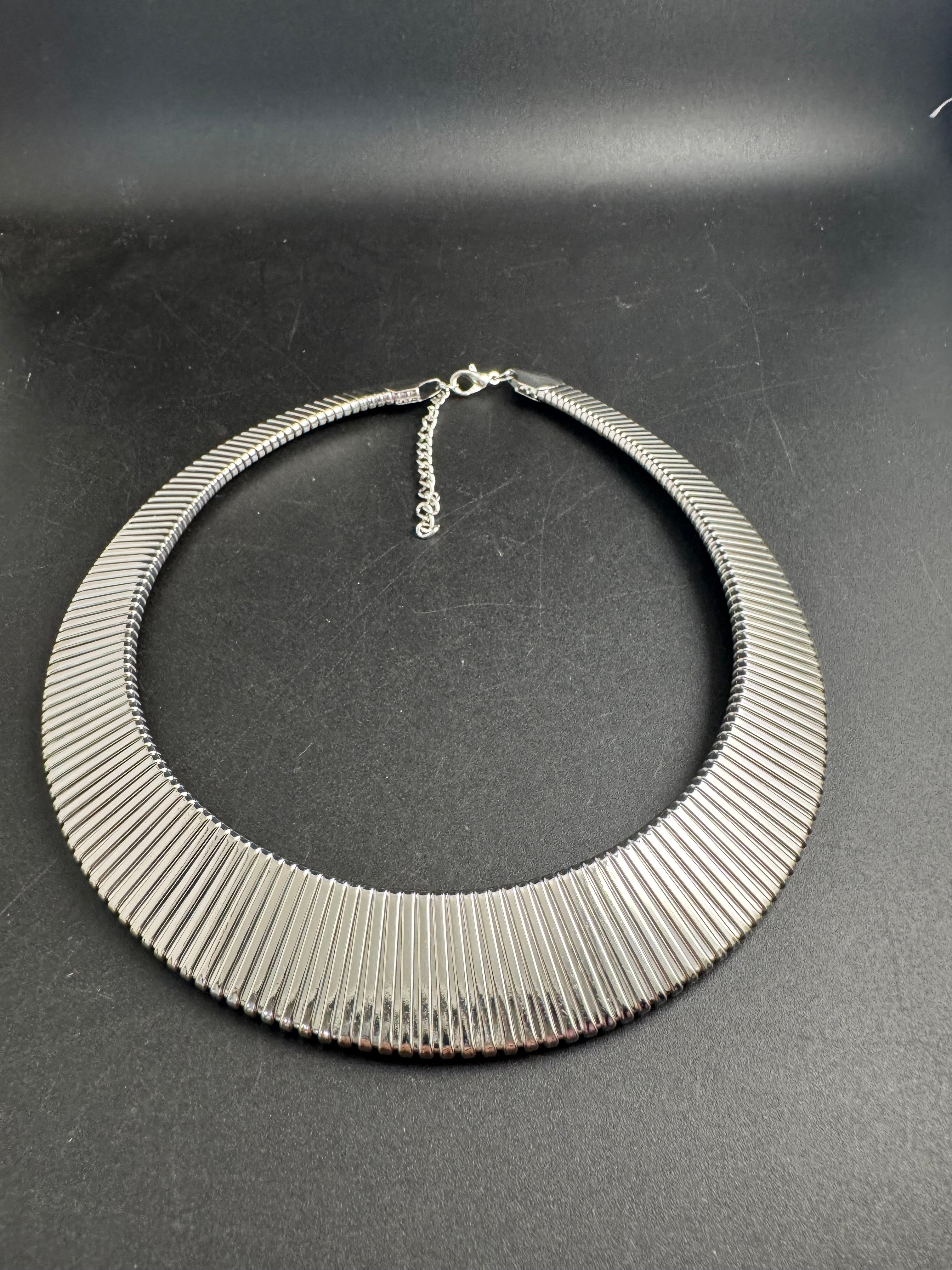 Silver wide omega choker necklace, classic fashion necklace
