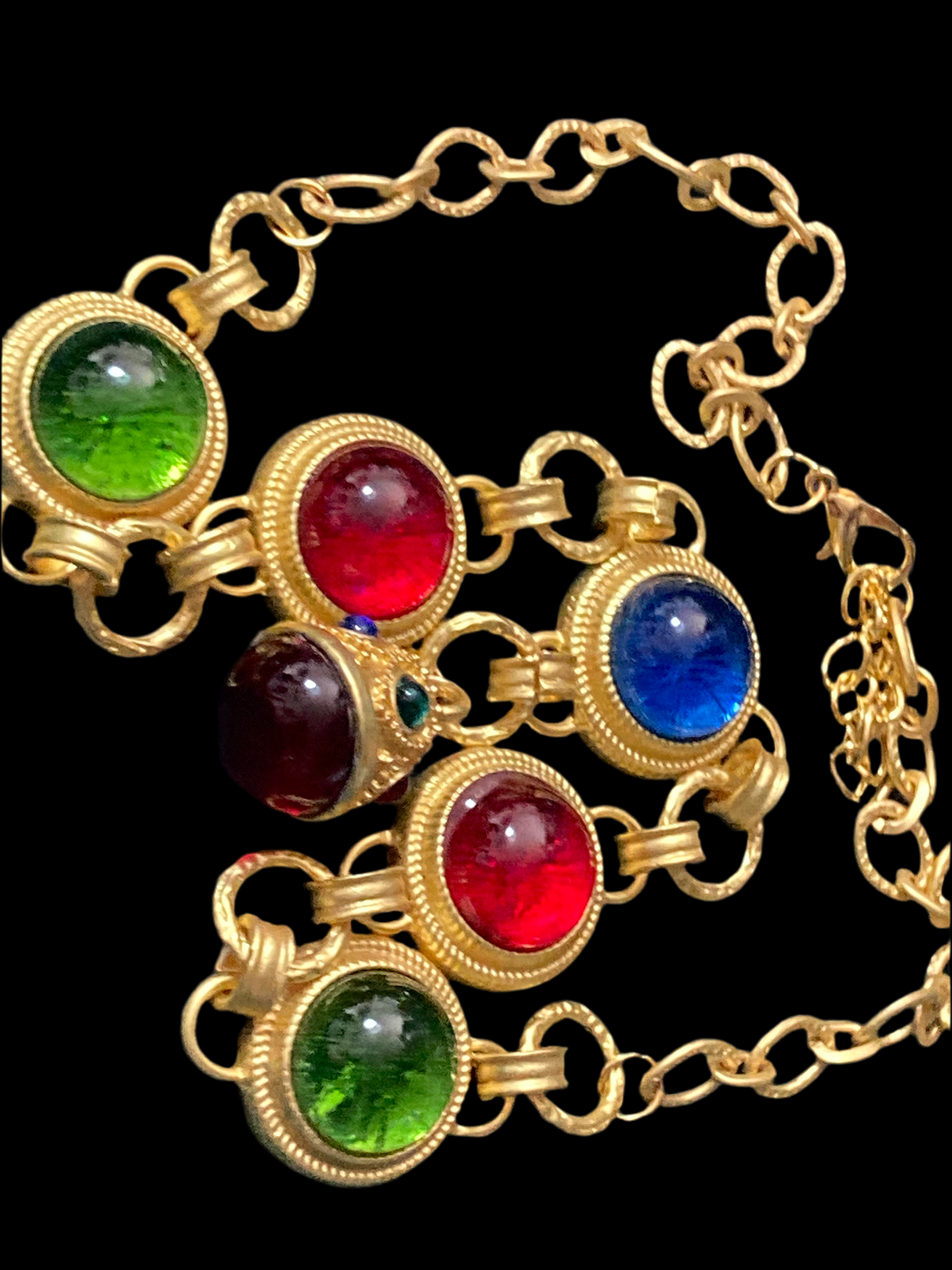 Etruscan glass cabochon gripoix style necklace