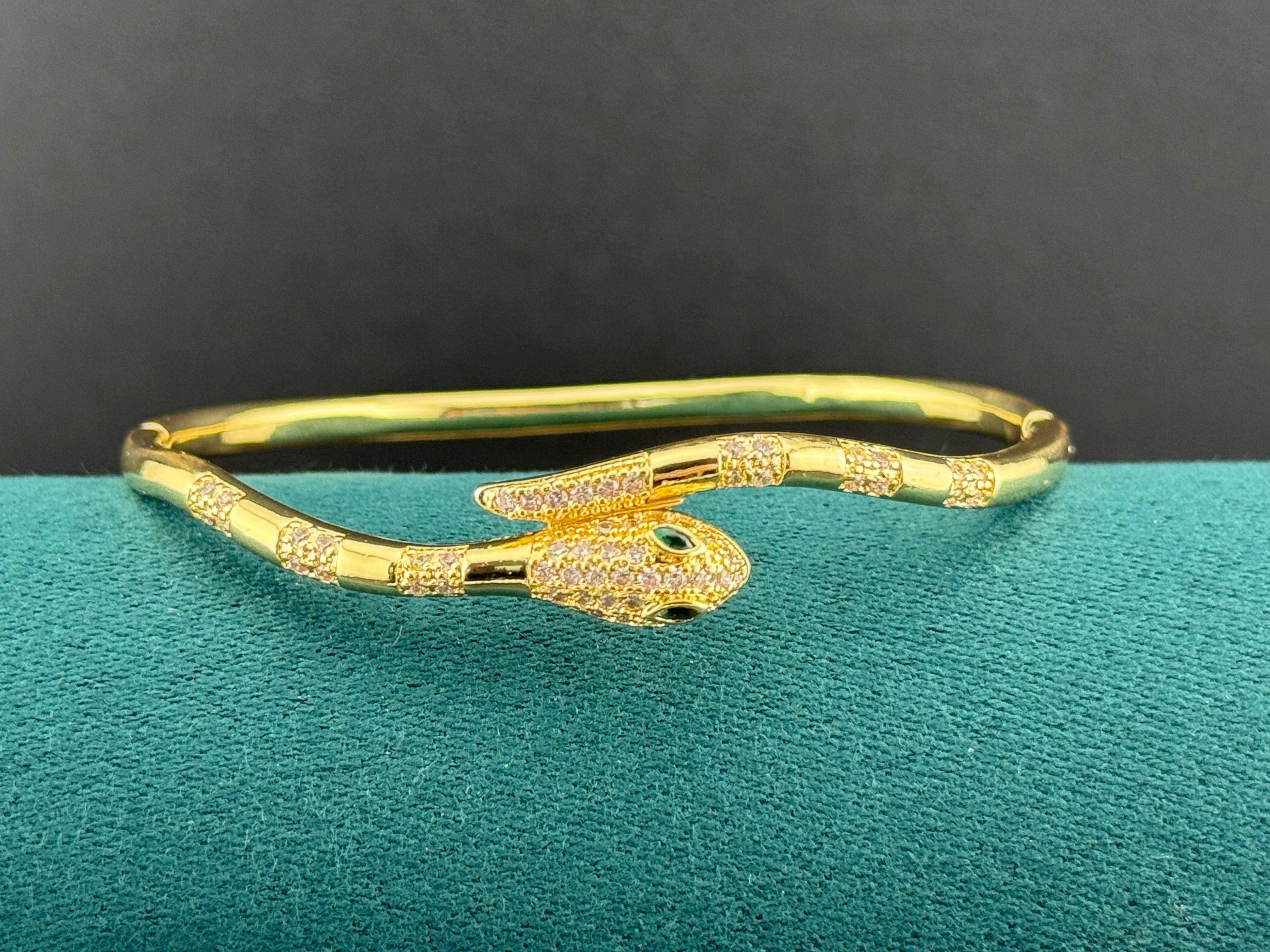 Hinged Gold plated CZ crystal diamanté snake bangle bracelet