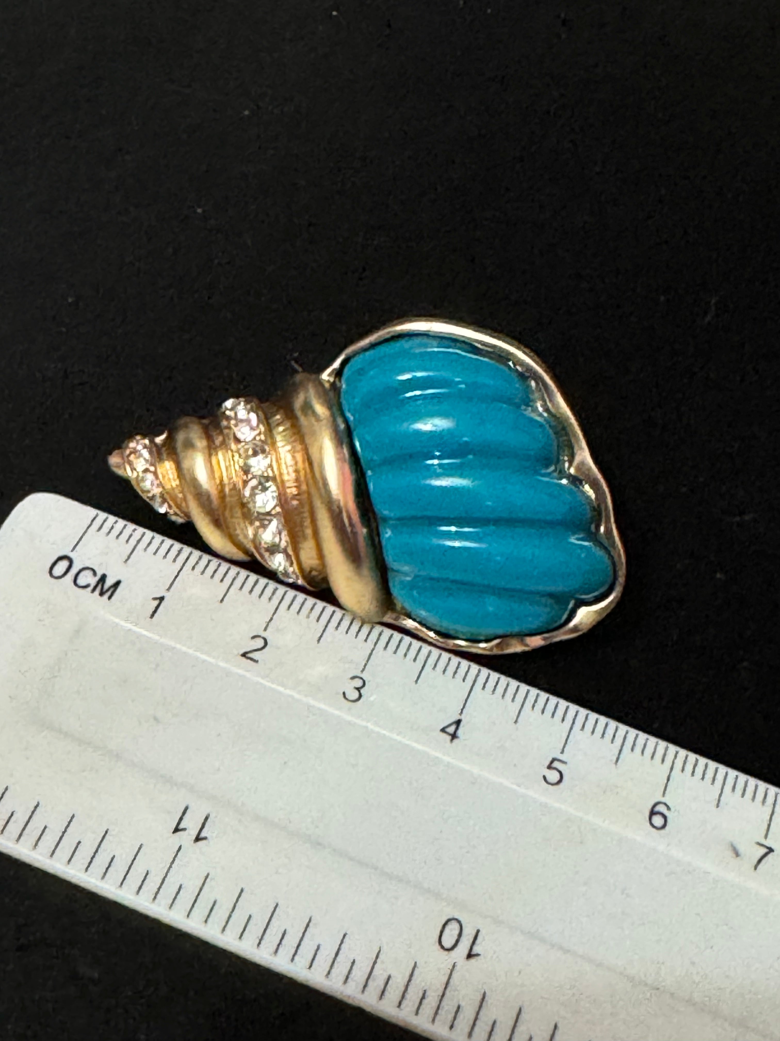 Oversized XL turquoise blue and gold seashell conch crystal earrings