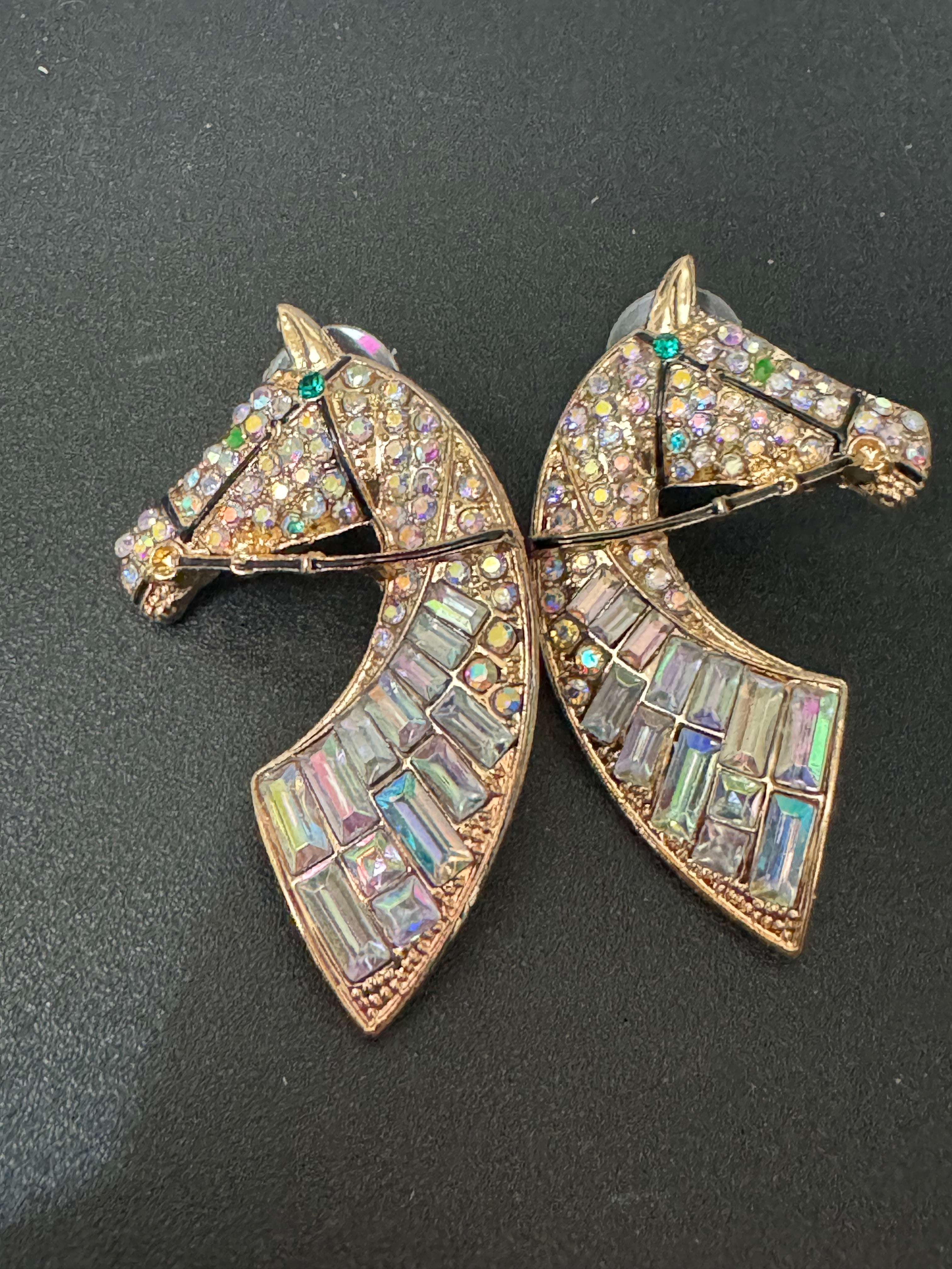 Oversized novelty horse head earrings pink crystal baguette diamanté pierced studs