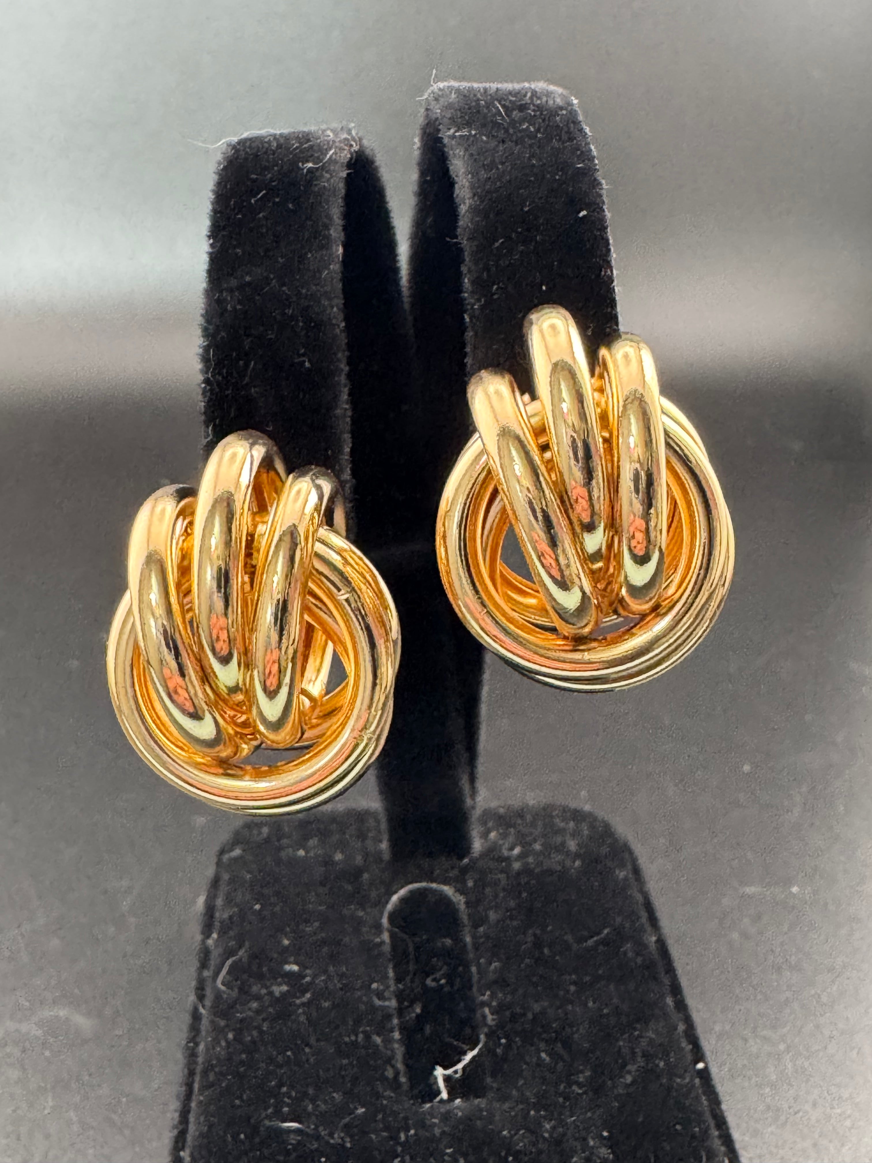Gold tube double knot stud earrings