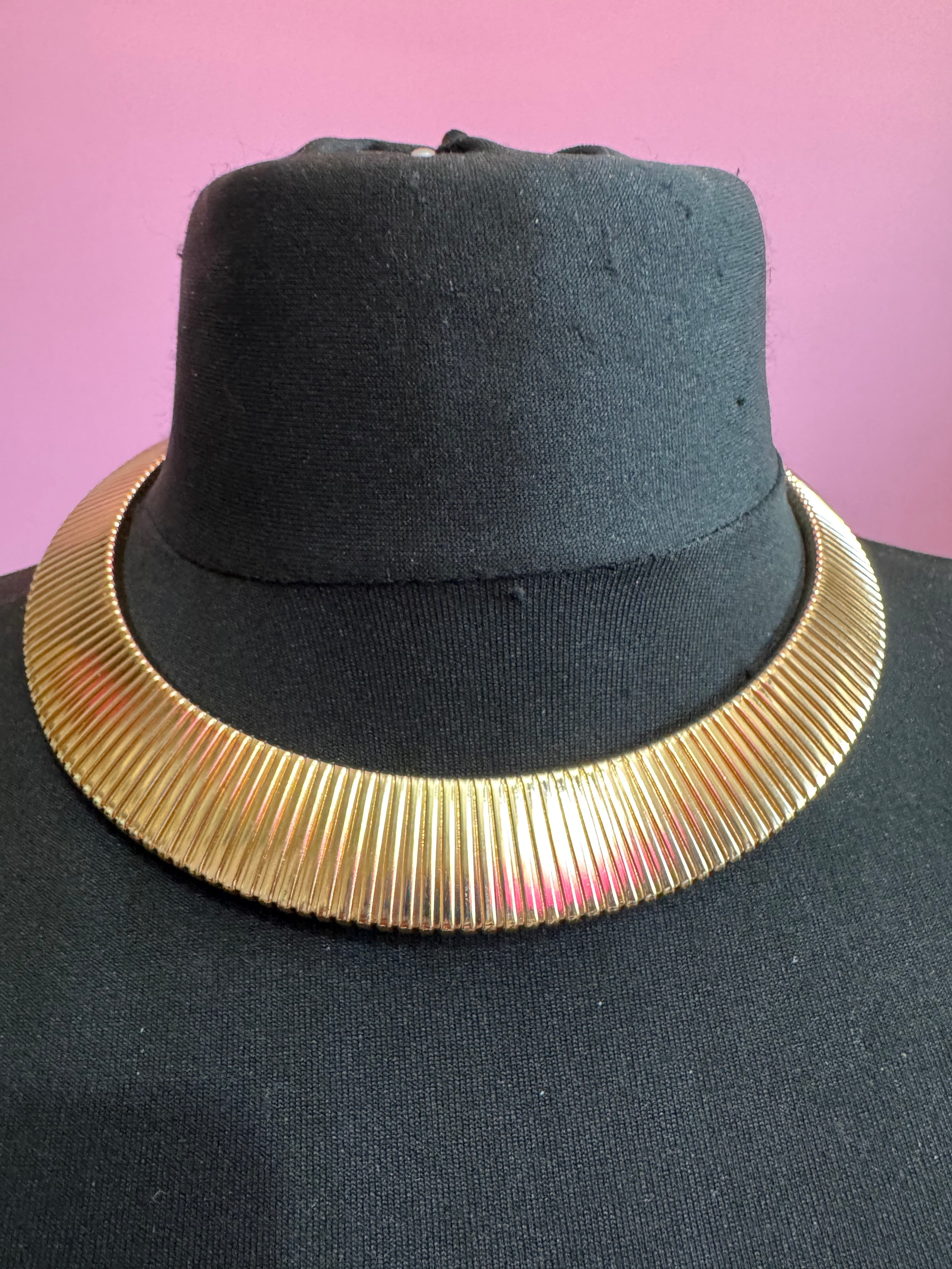 Gold wide omega choker necklace, classic fashion statement necklace