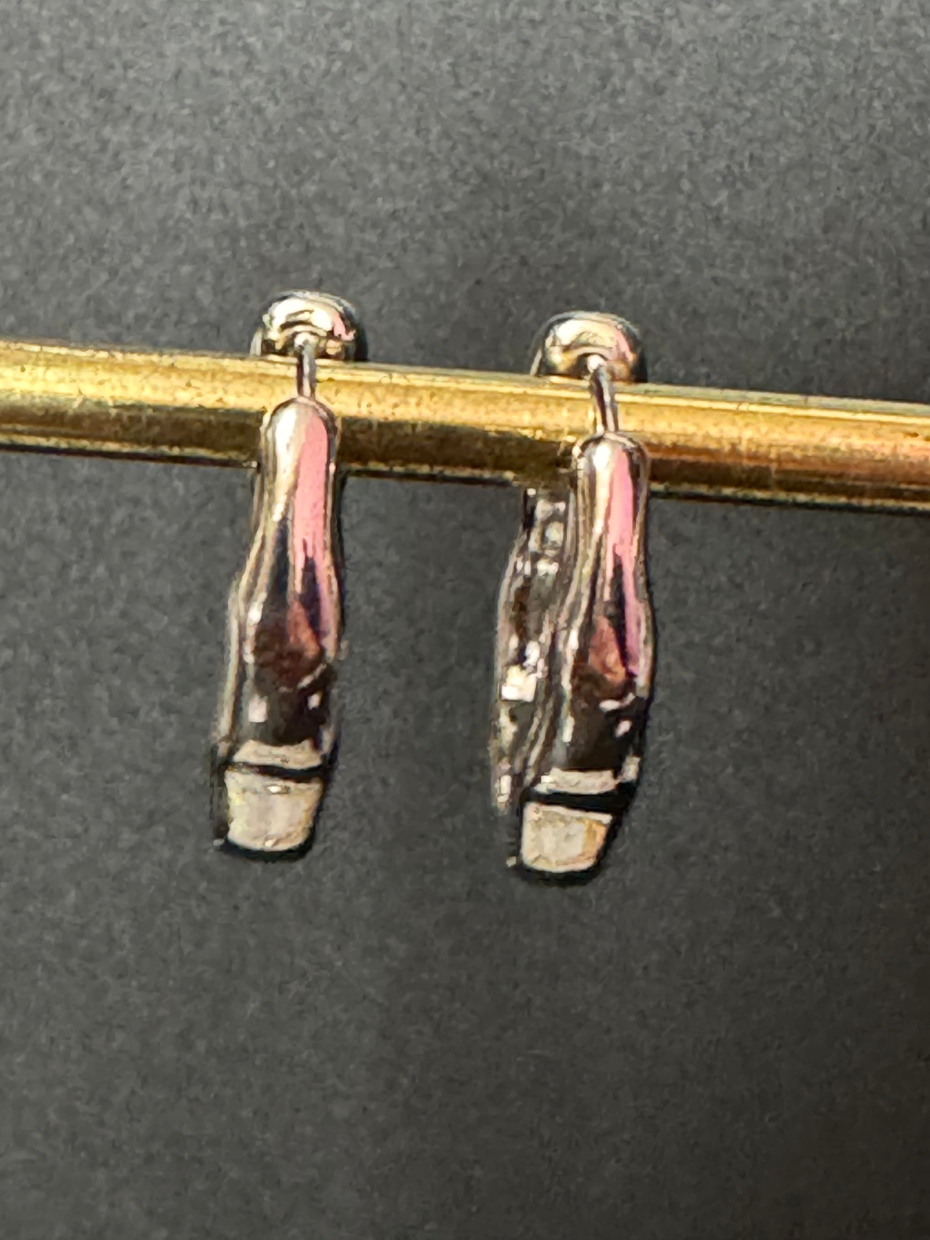 Silver Modernist abstract metal snap on hinged hoop earrings