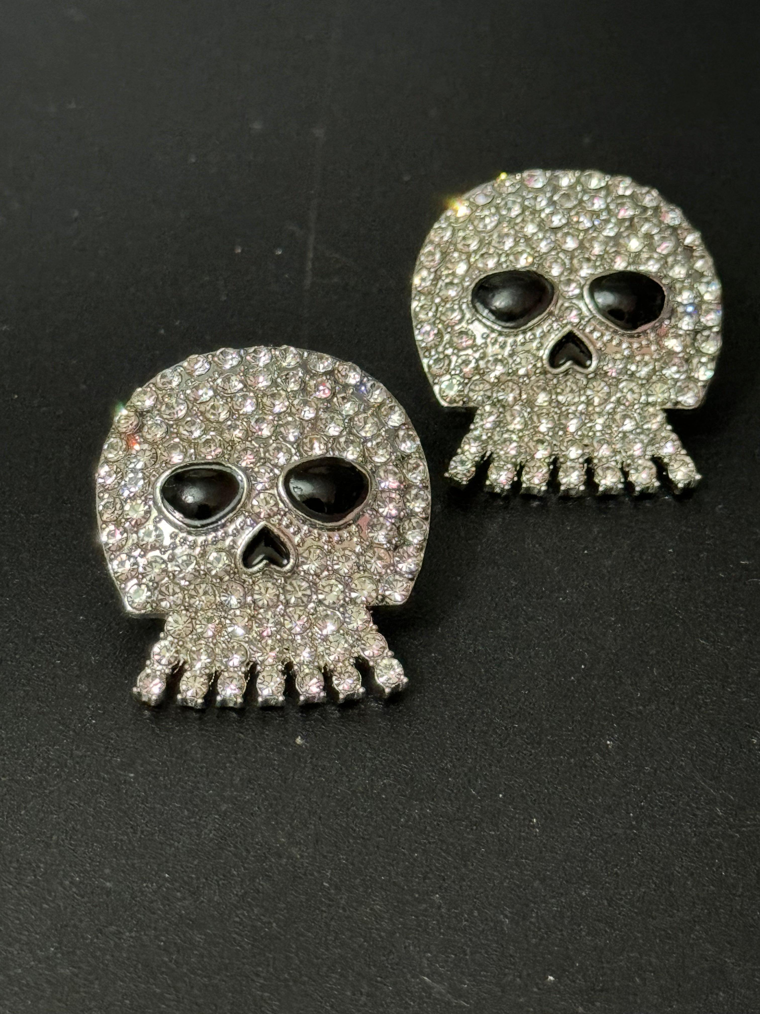 Spooky crystal diamanté skeleton skull earrings for Halloween