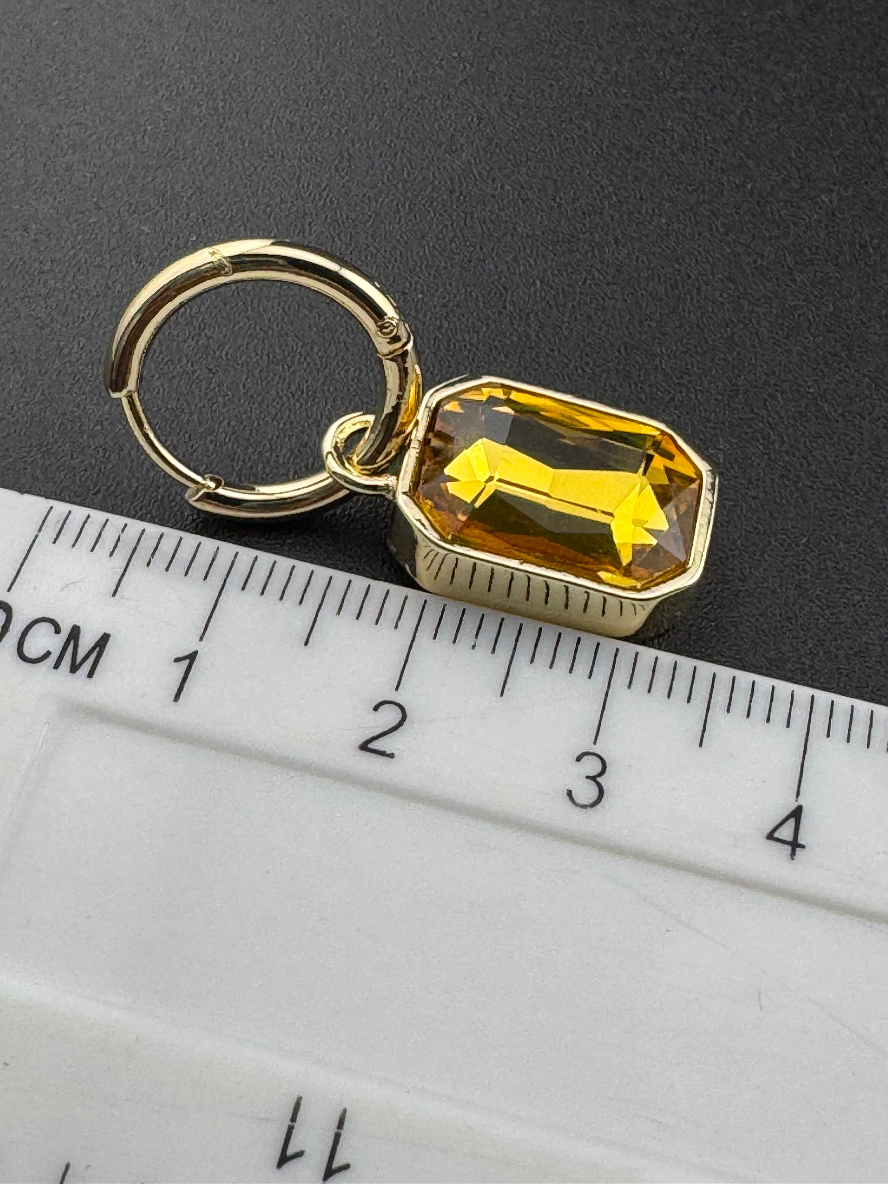 Amber Citrine glass crystal octagonal charm small hoop earrings pierced, gold plated