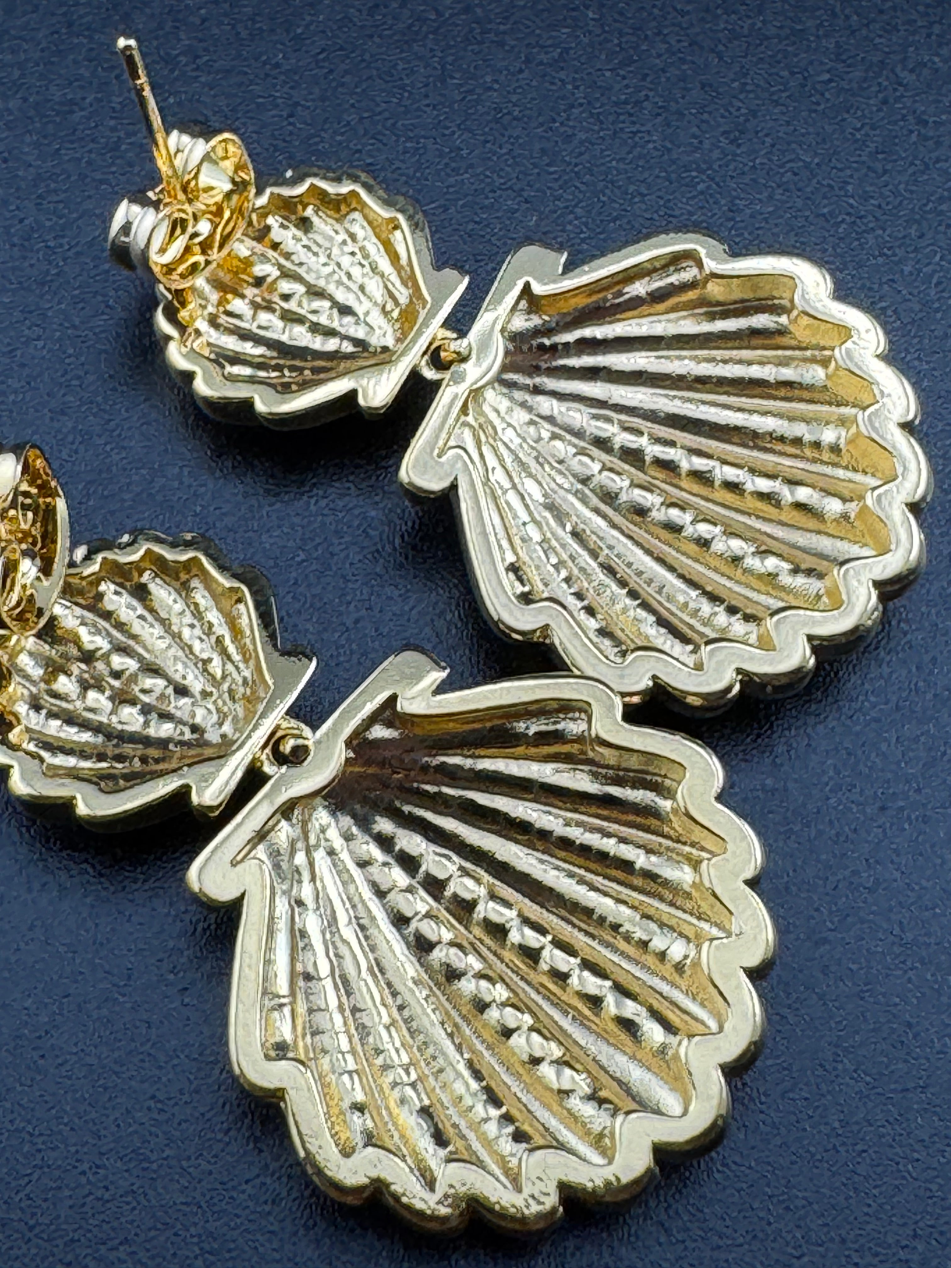 Nautical Gold seashell drop earrings , pierced door knocker hinged