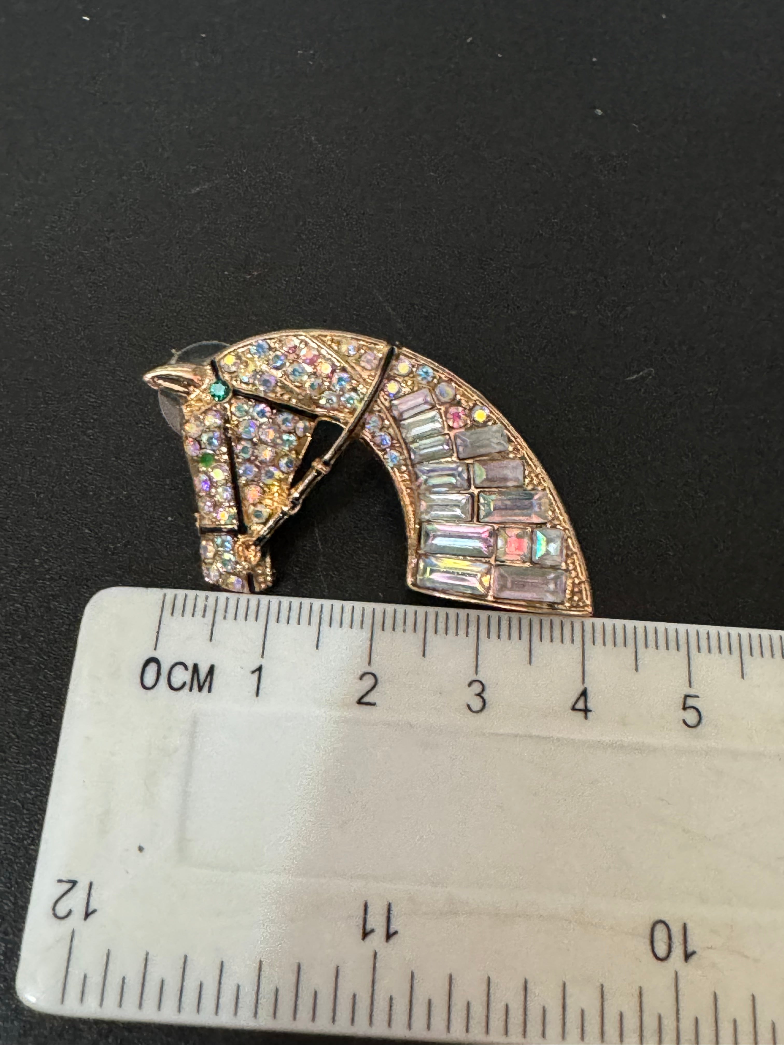 Oversized novelty horse head earrings clear rainbow crystal baguette diamanté pierced studs