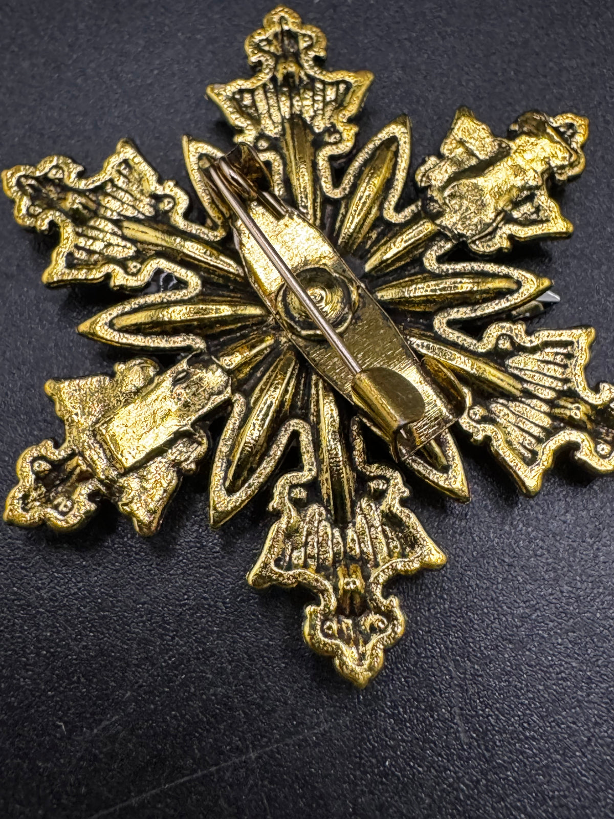Christmas Poinsettia Brooch, Rhinestone Flower, Red Green Gold Tone