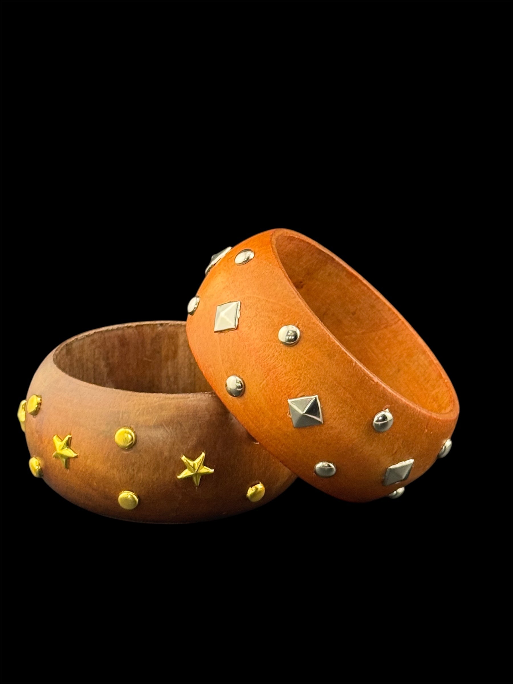 Oversized wide designed star and stud wooden bangle