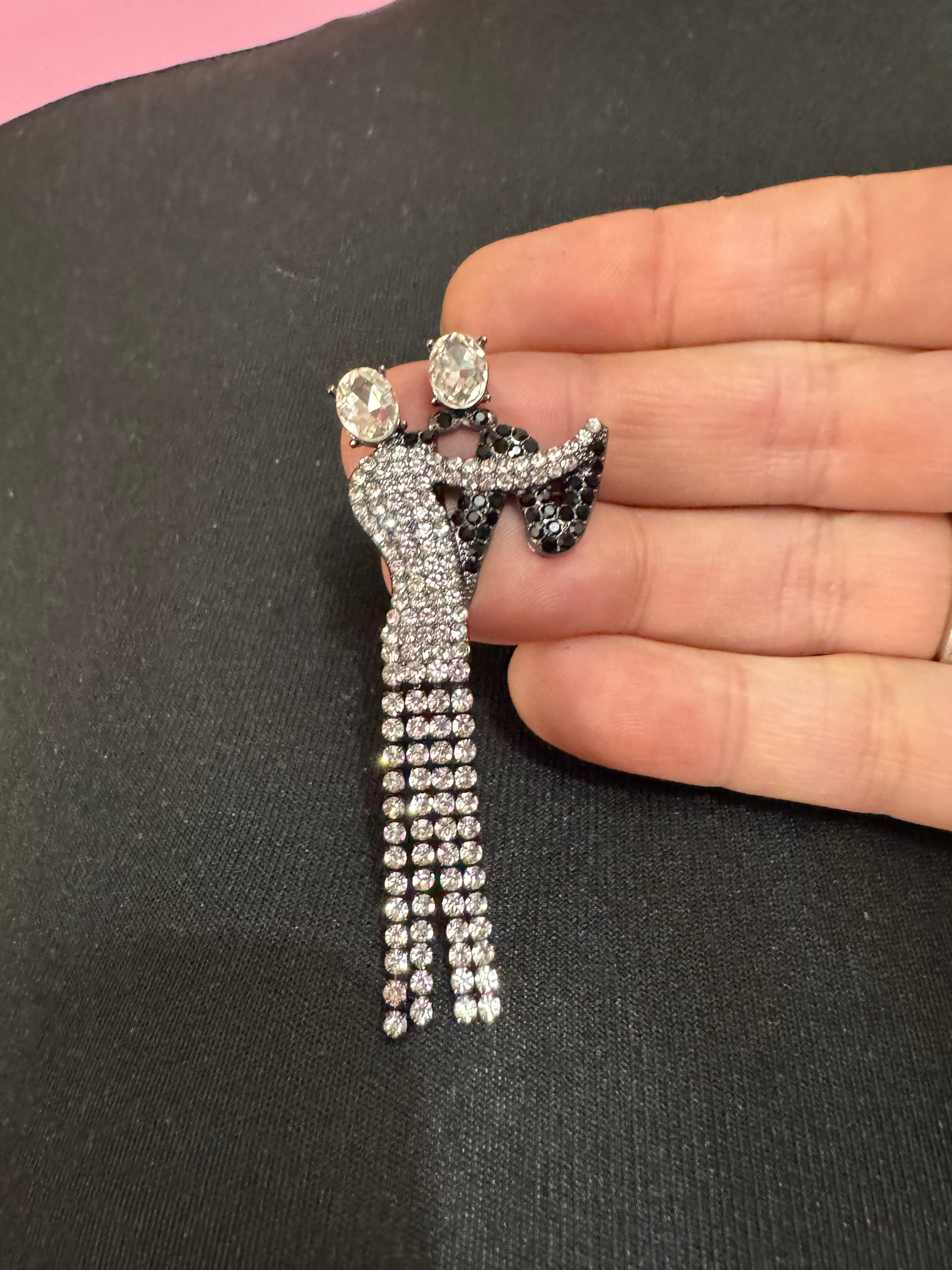 Black and white crystal ballroom dancers brooch