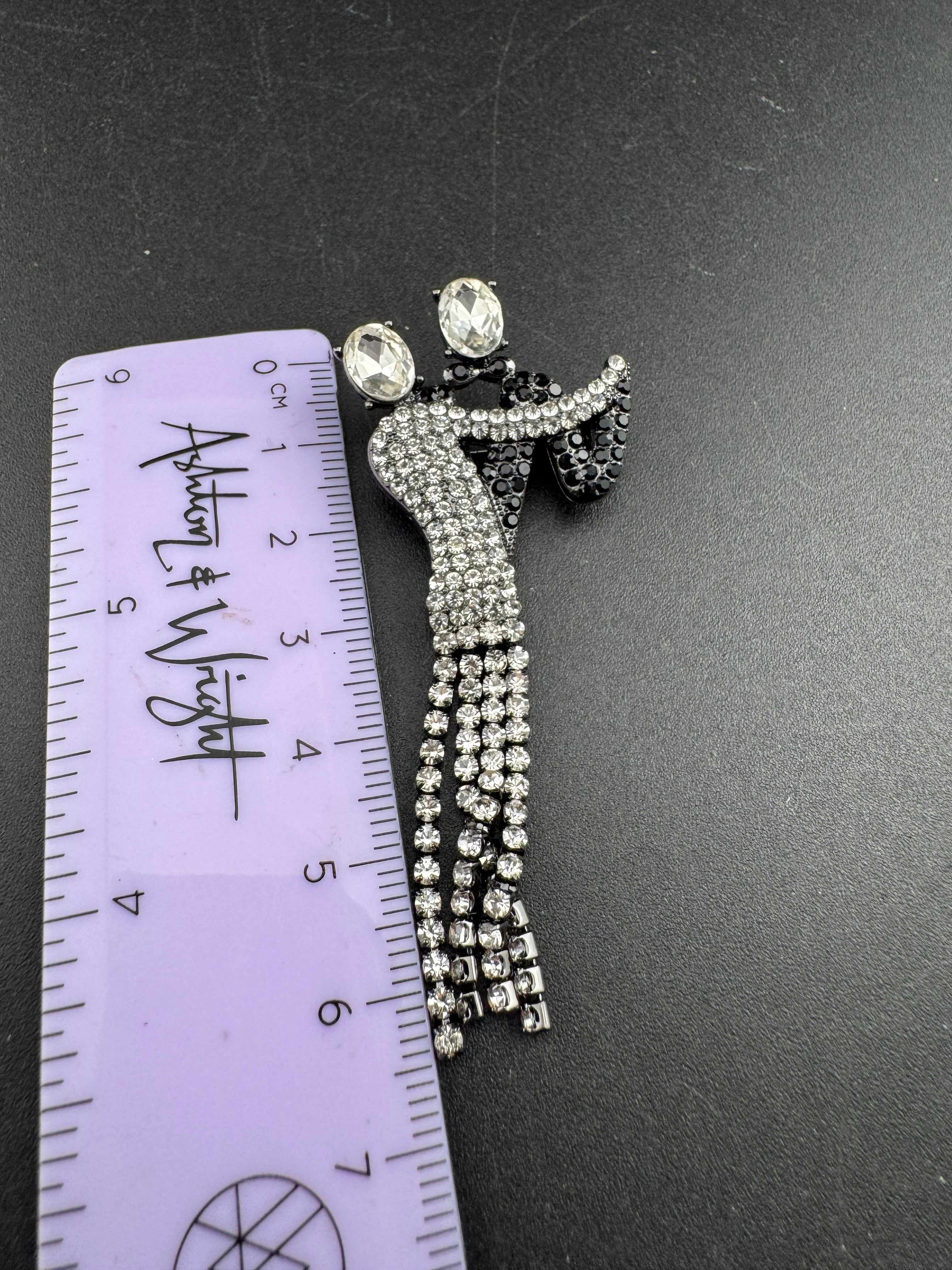 Black and white crystal ballroom dancers brooch
