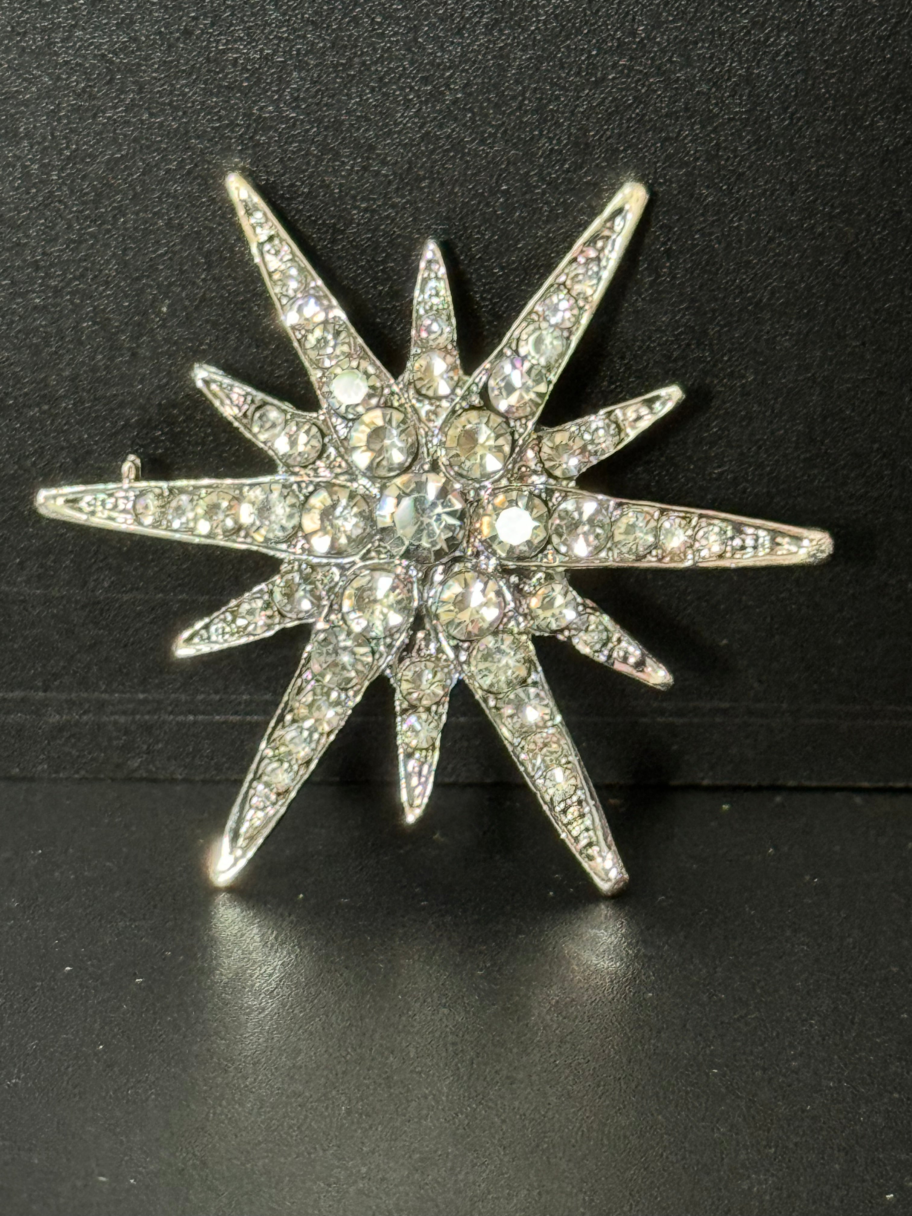 Large silver and clear diamanté combination star brooch and pendant