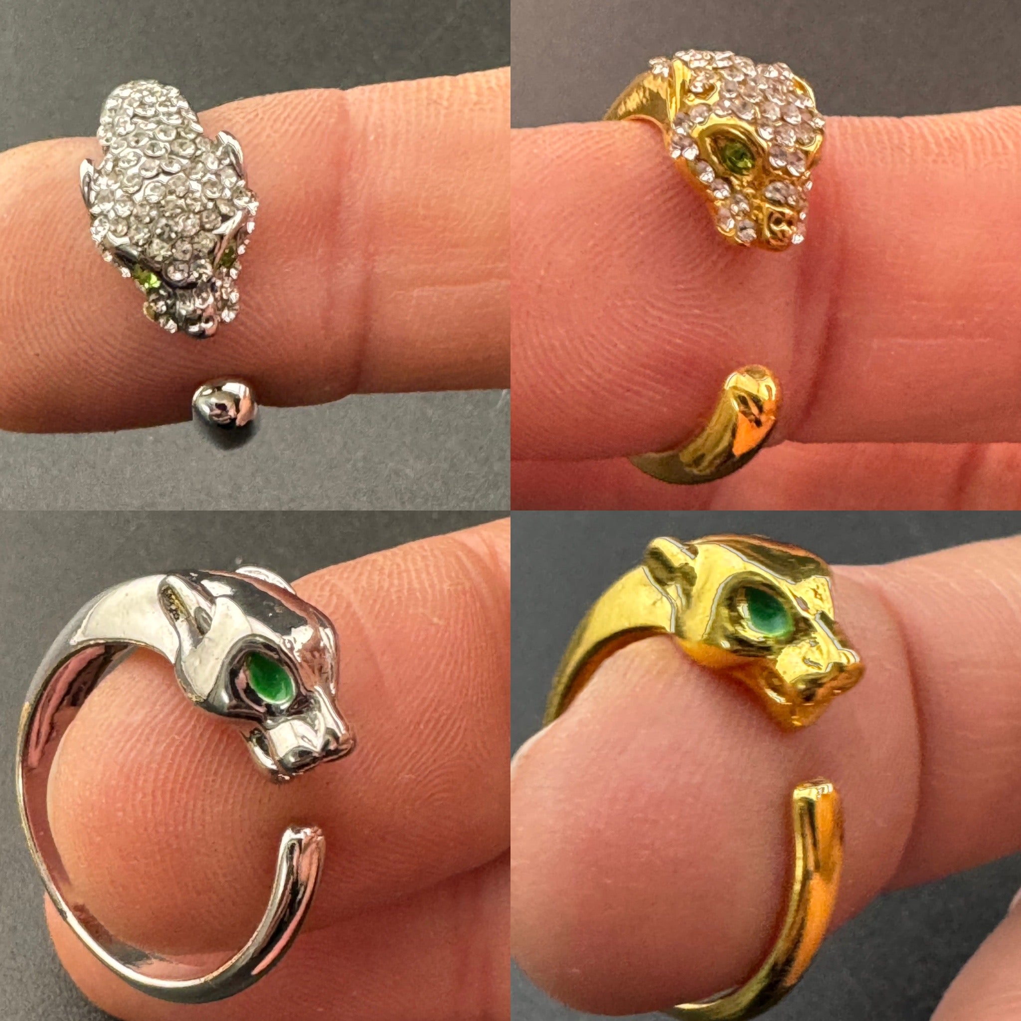 Crystal diamanté Gold plated big cat leopard adjustable ring