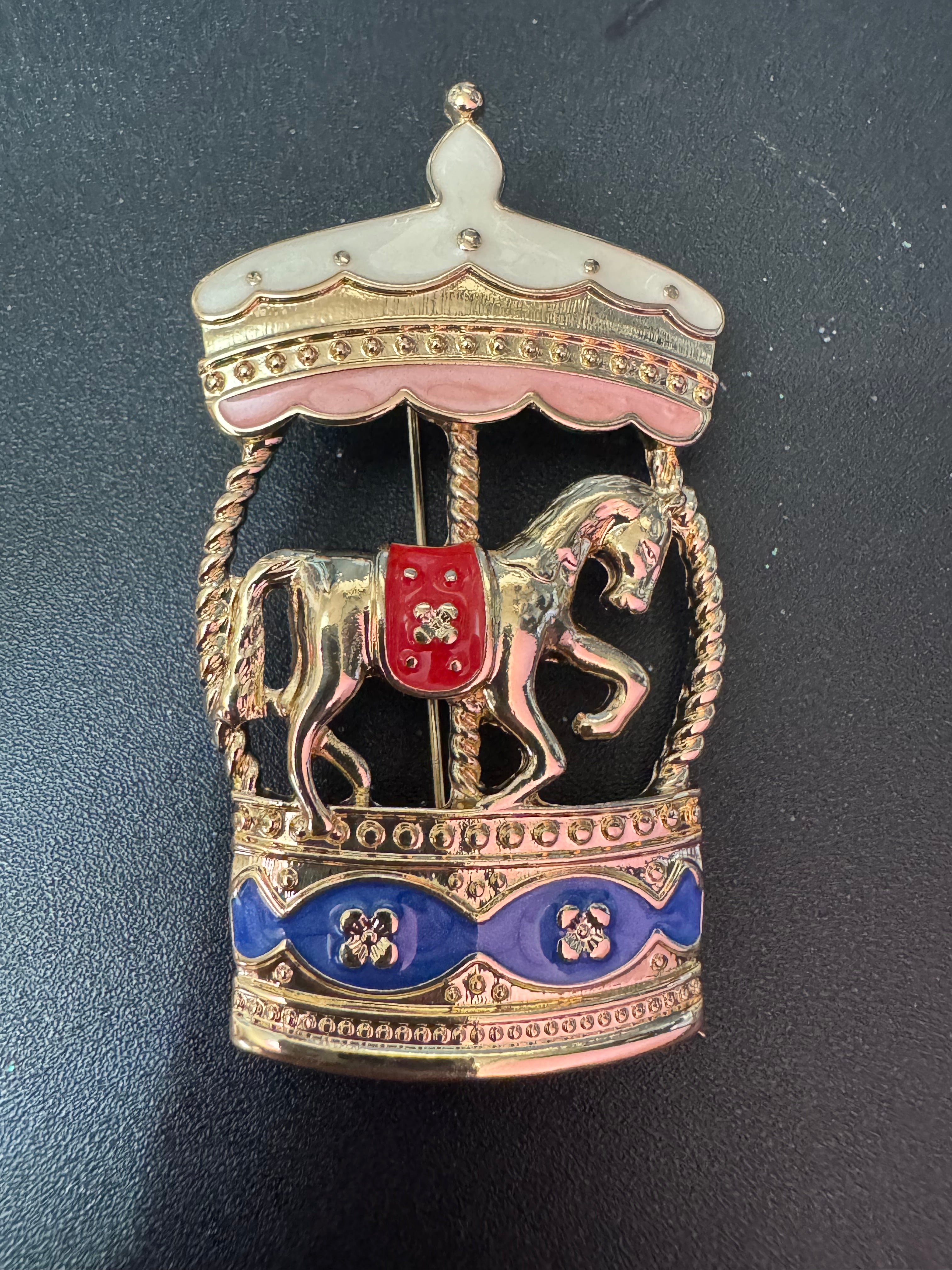 Novelty fairground merry go round carousel horse brooch