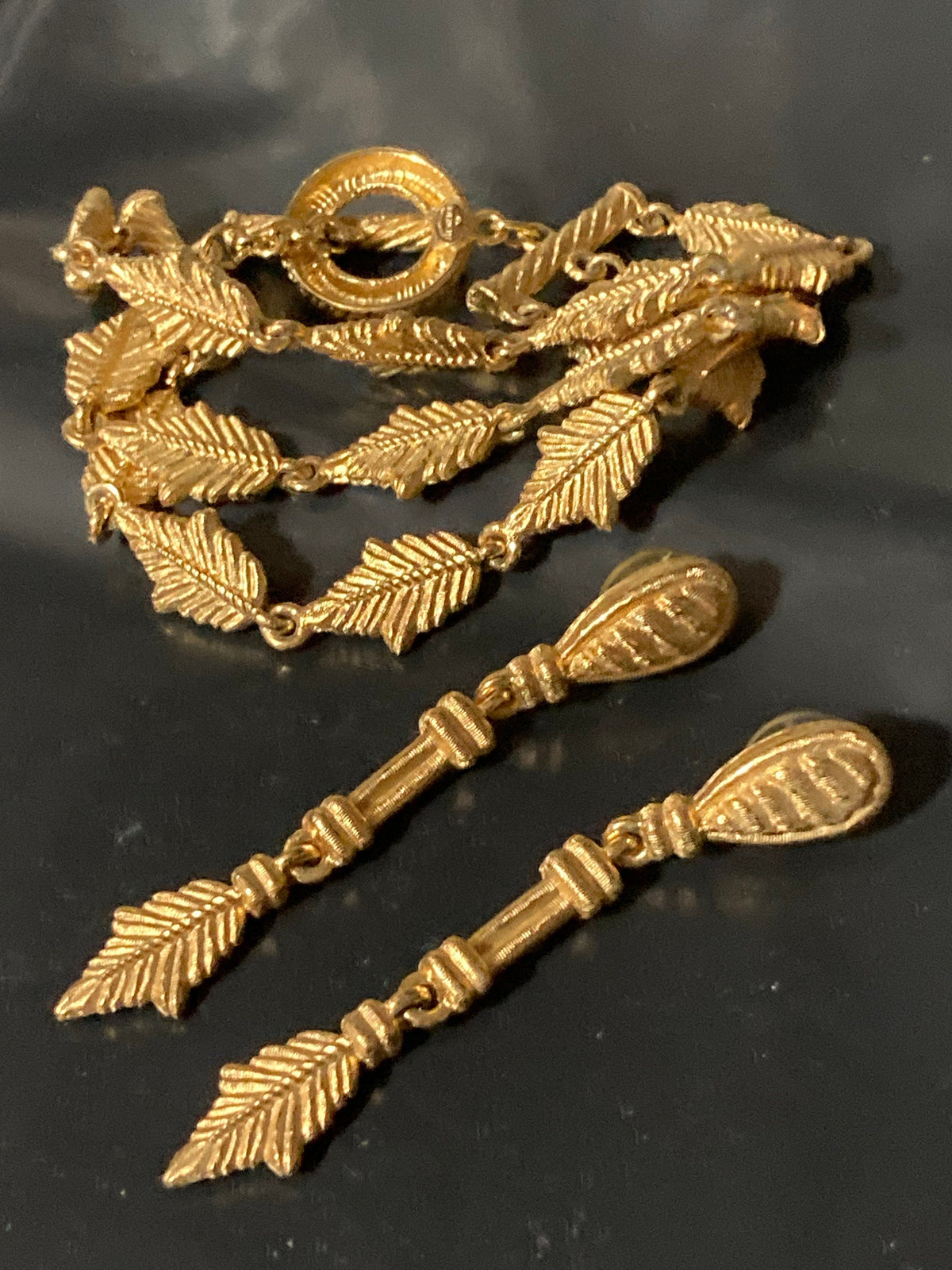 Vintage Givenchy Jewellery Set, Leaf Bracelet, Pierced Drops
