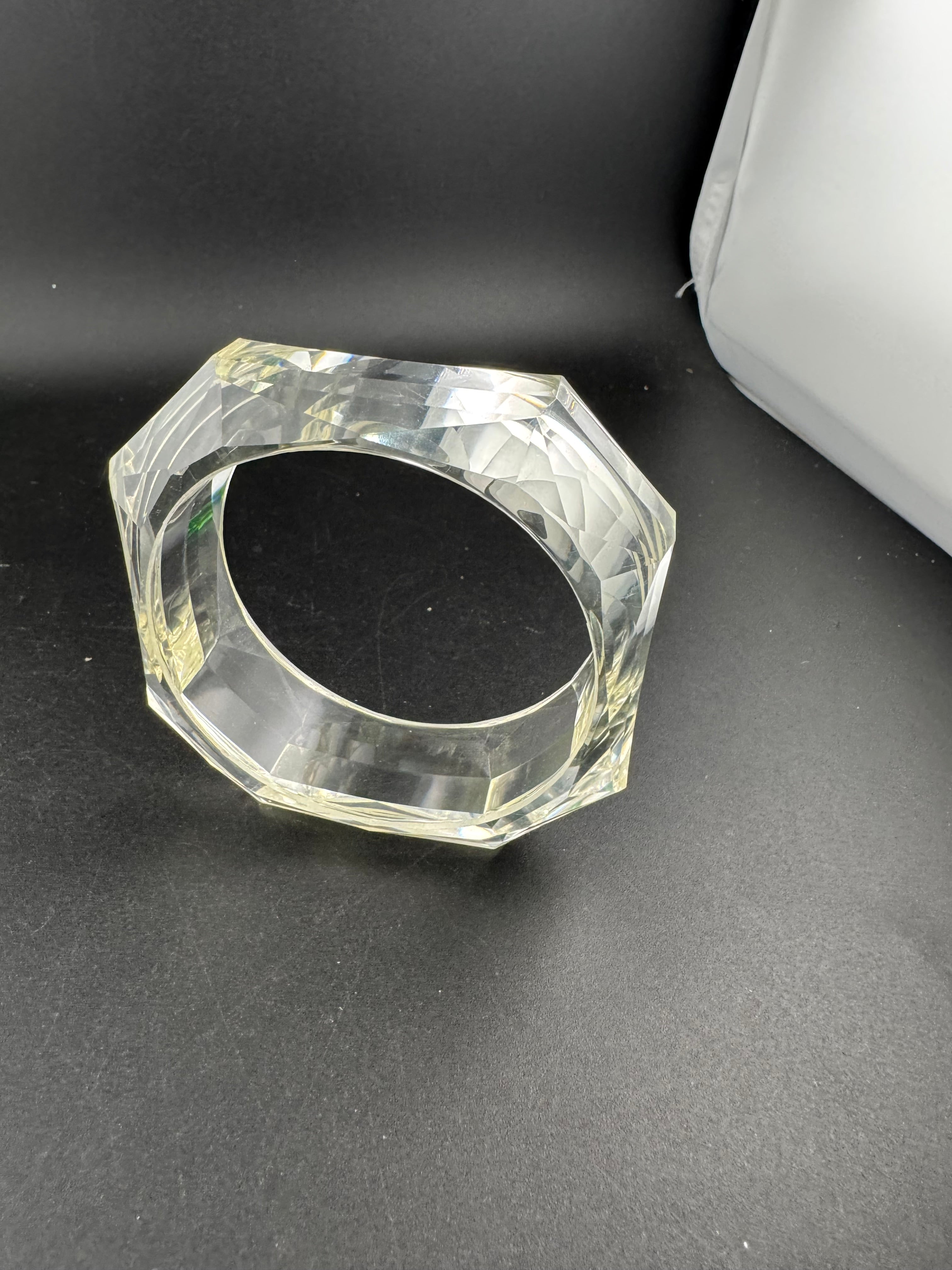 Chunky clear acrylic faceted wide fixed bangle