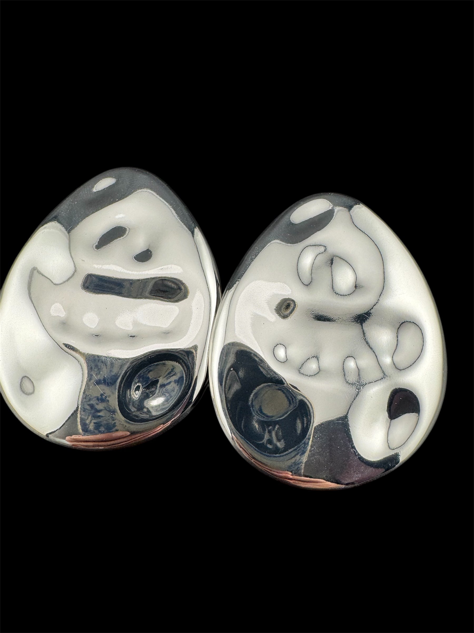 Oversized gold and silver tone flat abstract oval huge stud earrings pierced