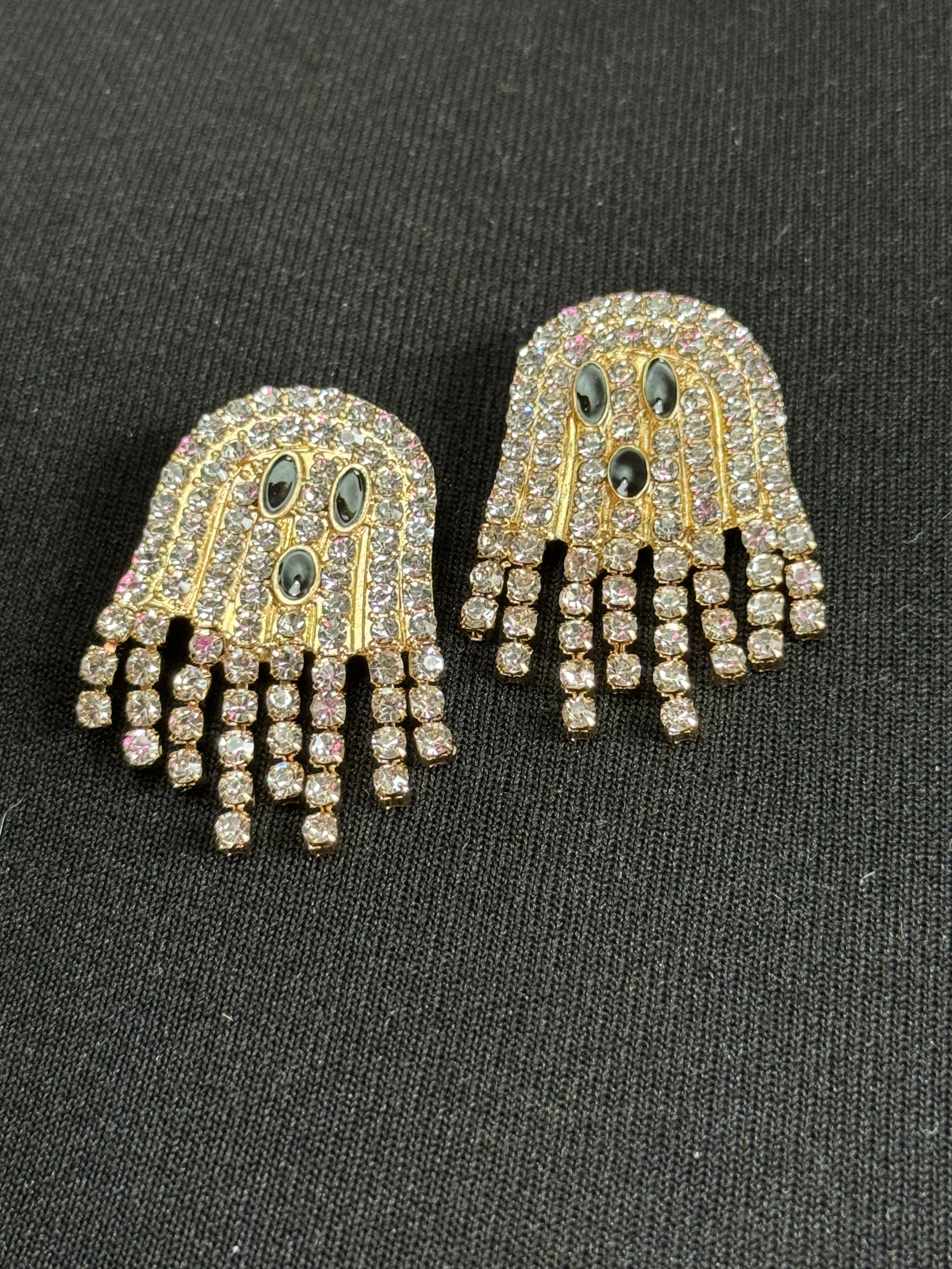 Articulated Spooky crystal diamanté ghost earrings for Halloween