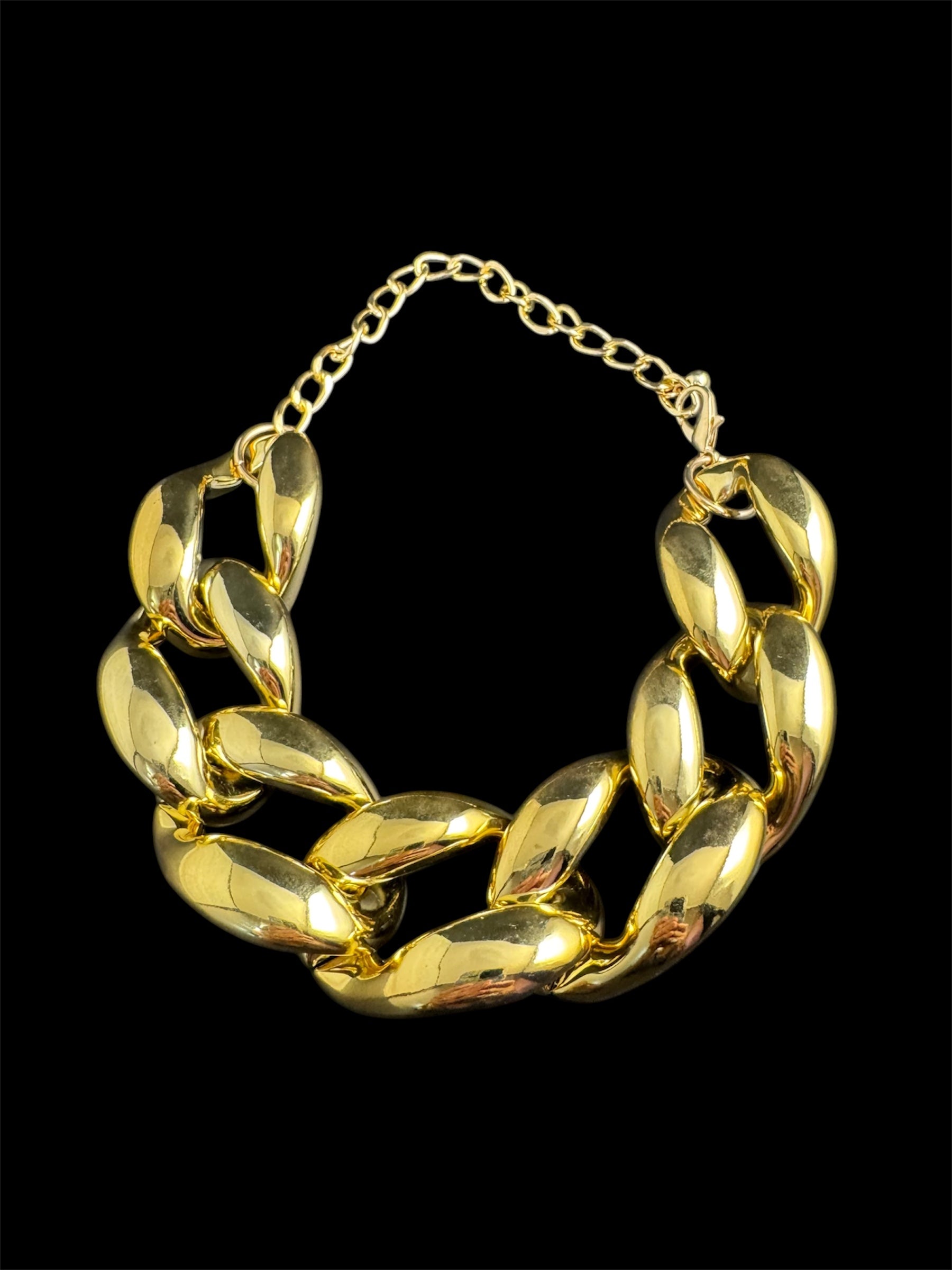 Chunky gold acrylic curb link choker necklace, oversized statement jewellery
