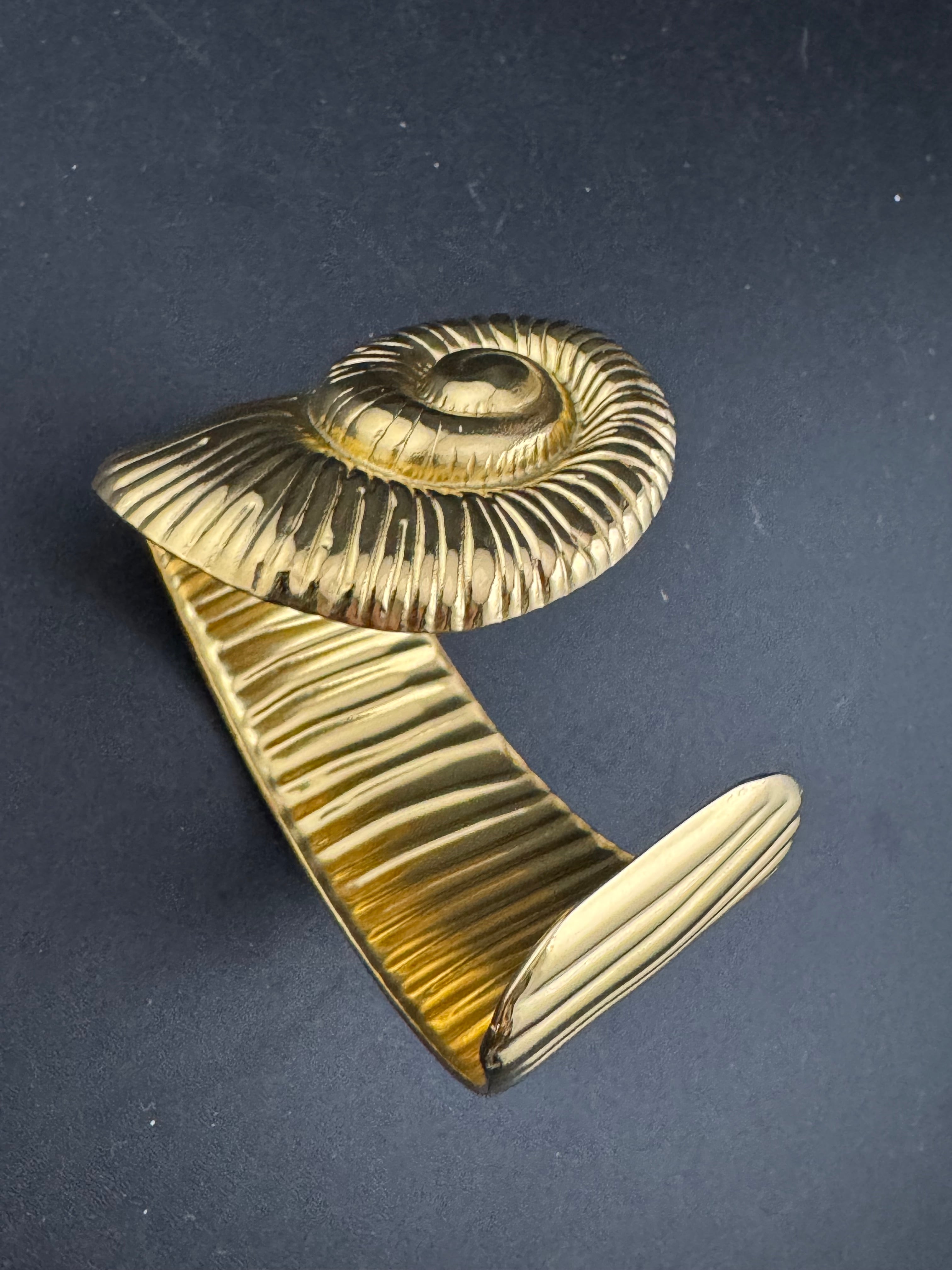 Gold tone ammonite seashell wide cuff bangle bracelet , nautical jewellery