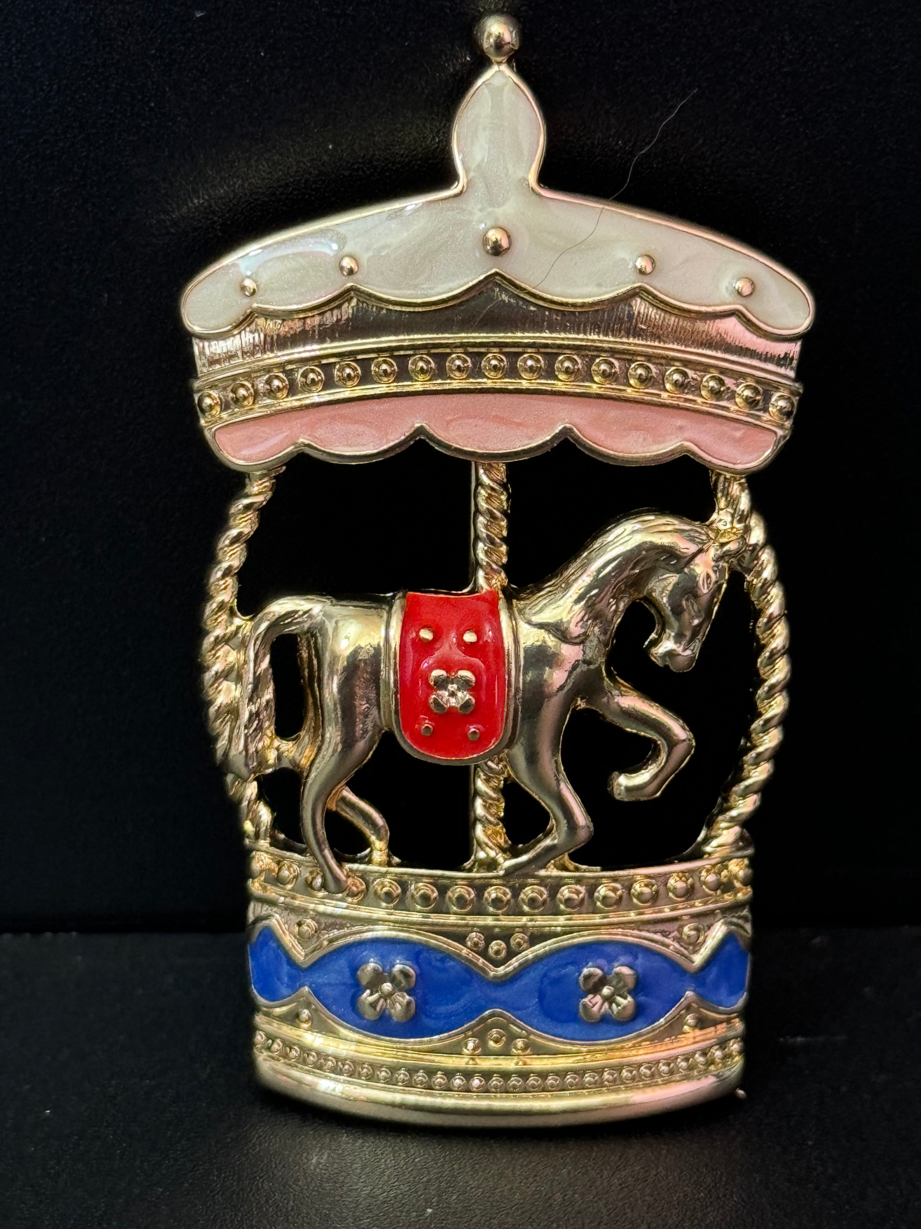 Novelty fairground merry go round carousel horse brooch