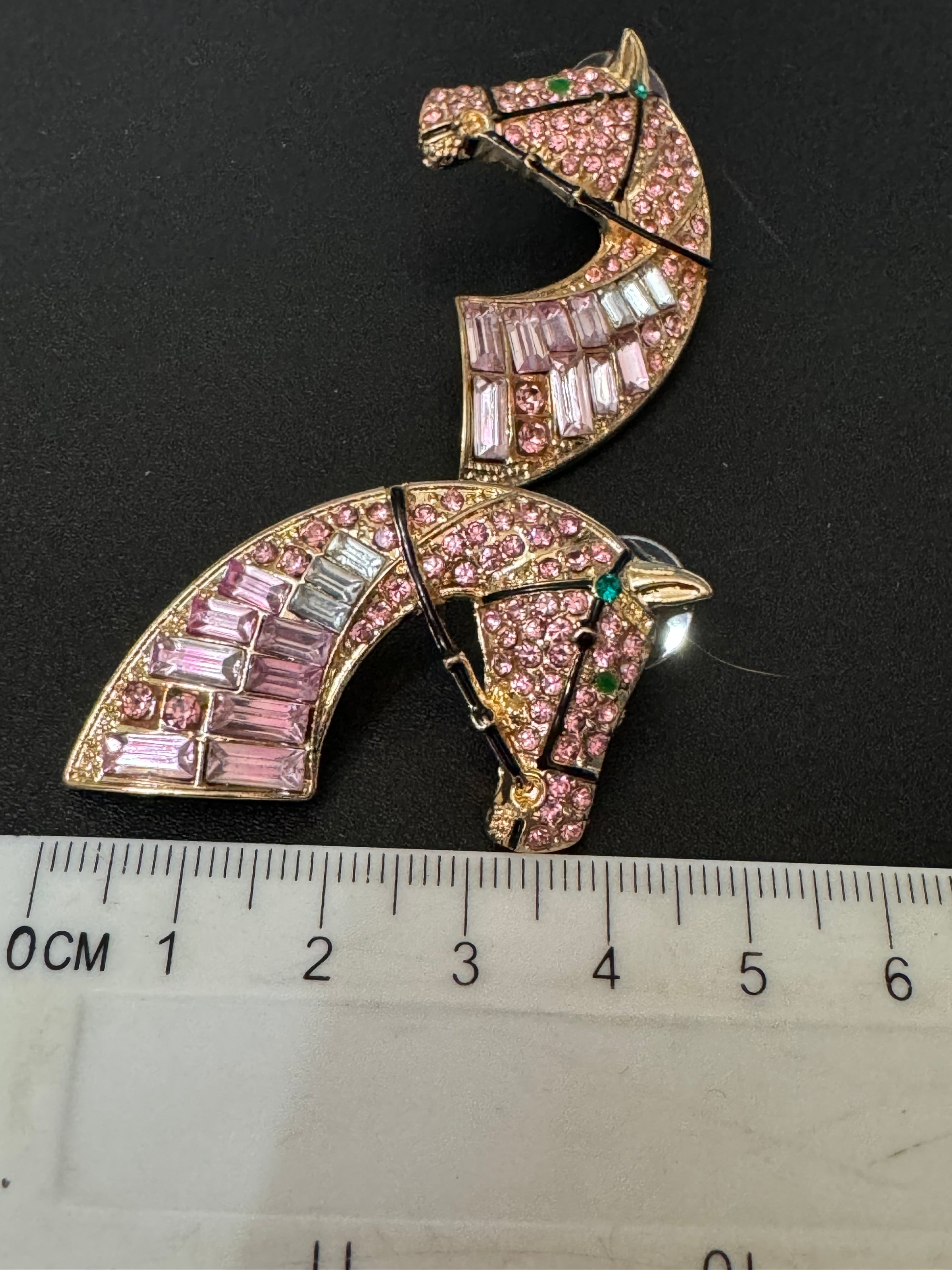 Oversized novelty horse head earrings pink crystal baguette diamanté pierced studs