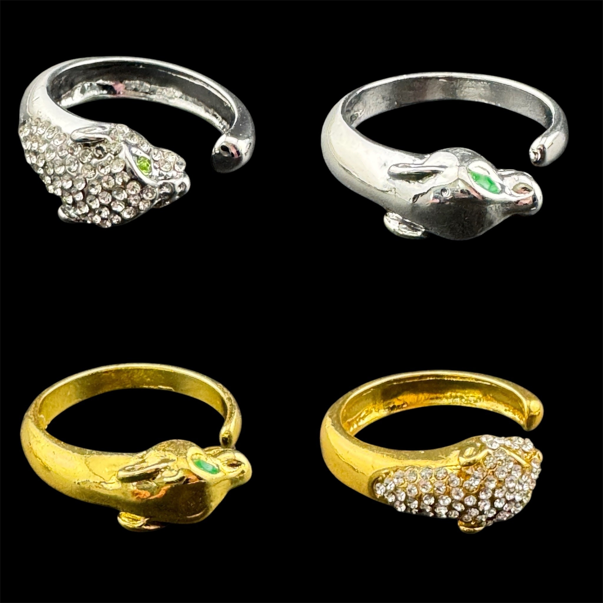 Silver plated big cat leopard adjustable ring